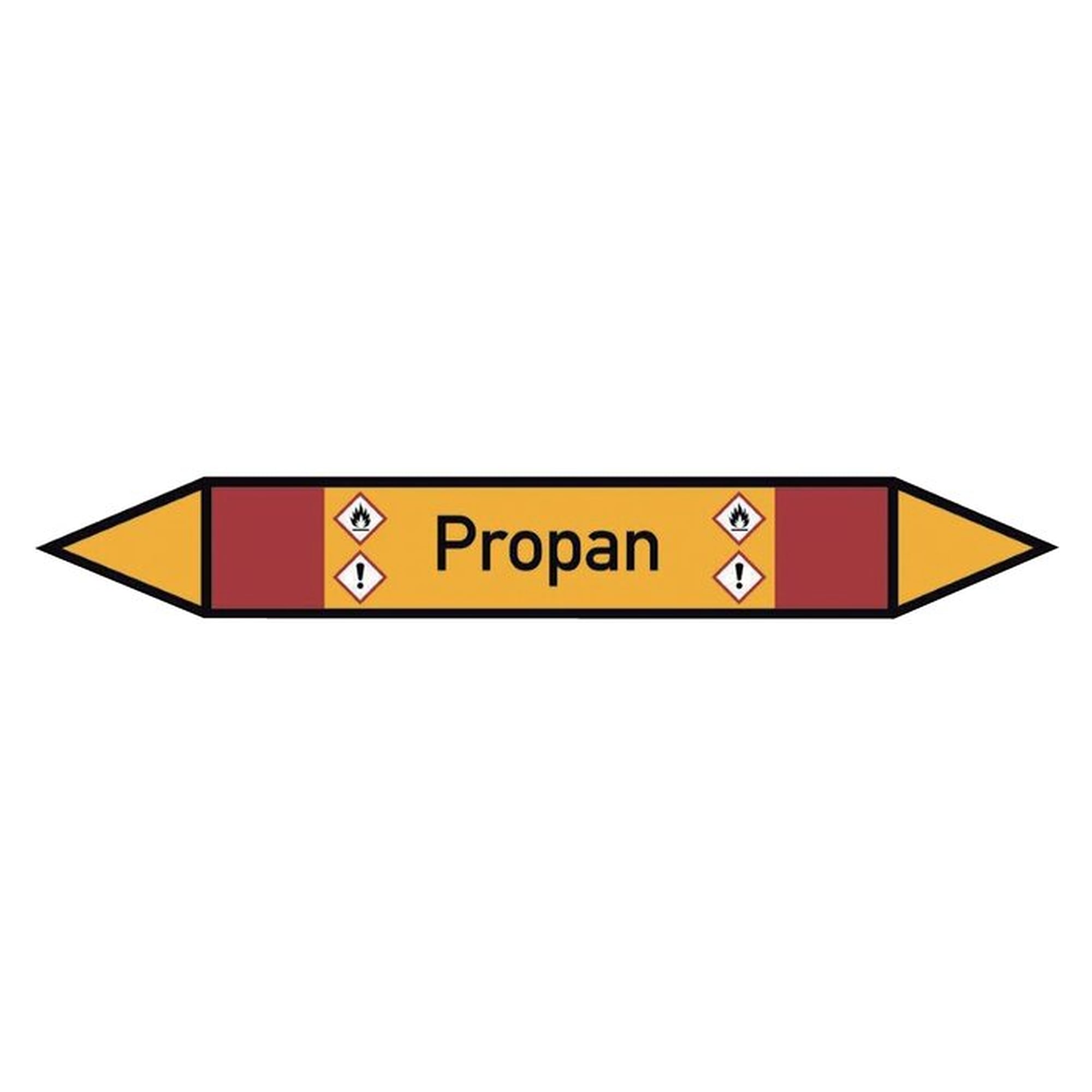 Pipe marking label, double arrow, self-adhesive, 15 x 100 mm, propane (GHS 02/07)