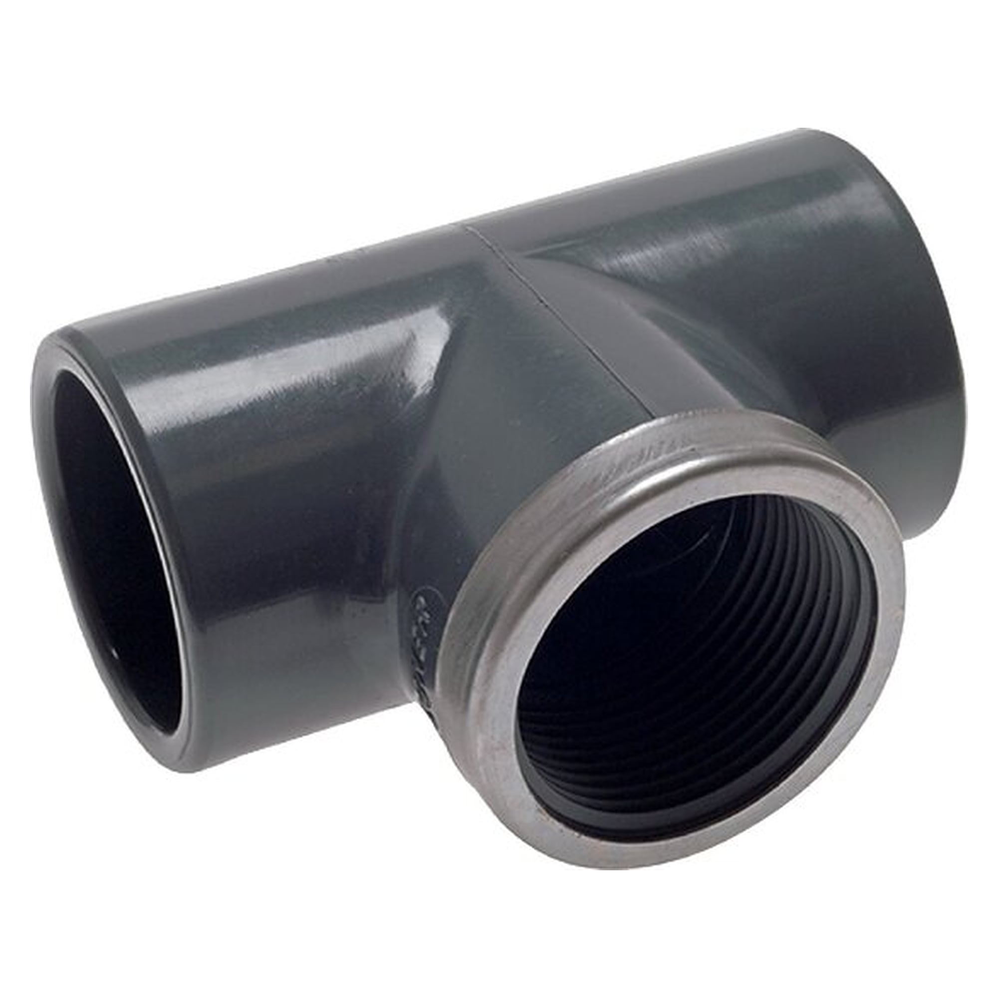 Solvent cement threaded tee, PVC-U, 50mmxRp 1-1/2" IGx50mm, outside diameter D 61 mm