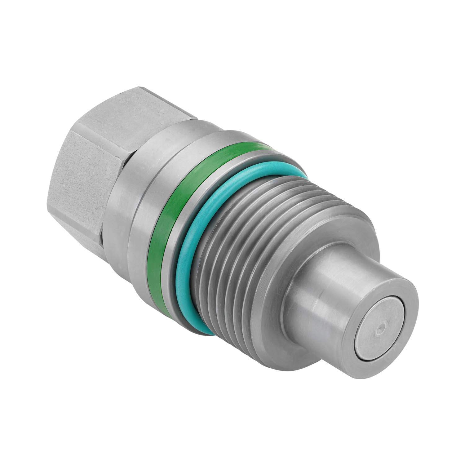 Stauff 6100245344. Flat-Face Screw-To-Connect Quick Release Coupling Male Tip Nominal Size: DN 12 Female Connection Thread: 3/4-16 UNF Carbon Steel Zinc/Nickel Plated