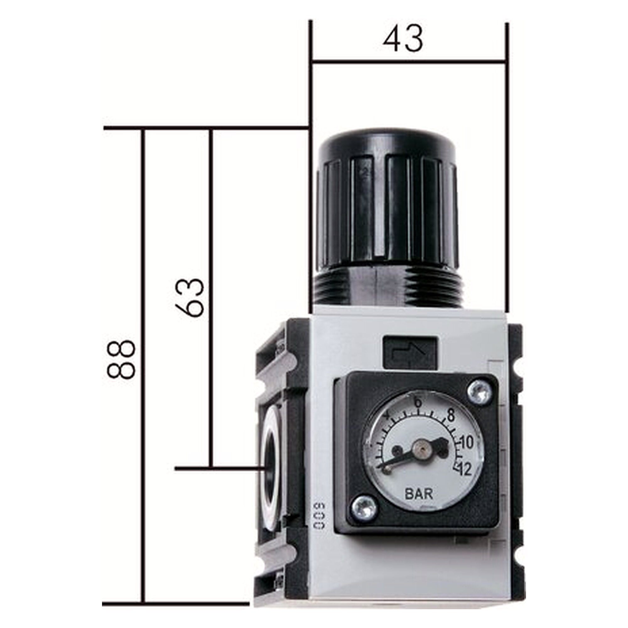 Pressure regulator, 0.5 - 8 bar, PA 66 GF60, inlet pressure max. 12 bar, G 1/4"