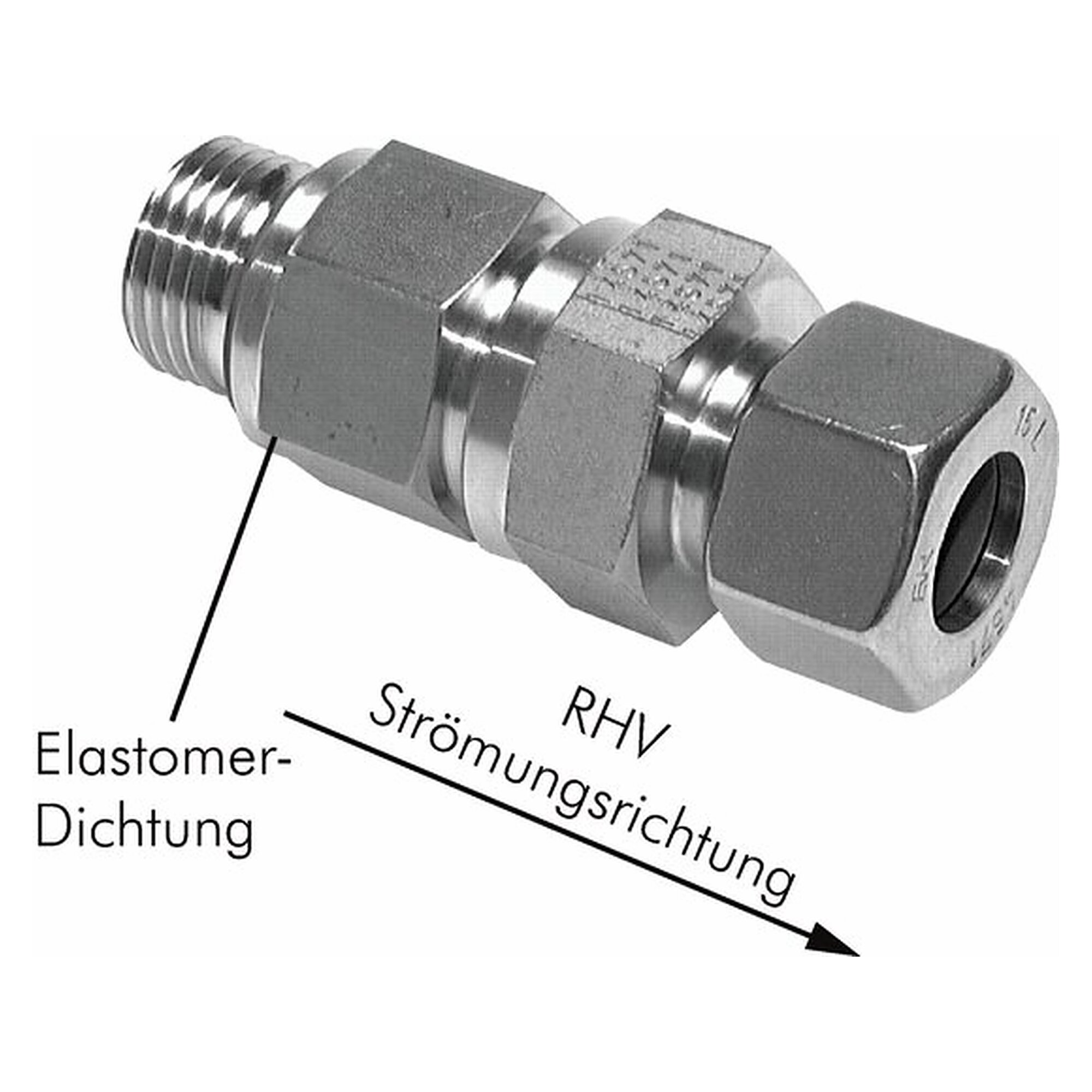 Rückschlagventil, Rohr 38 S (M52x2), G 1-1/2", Stahl verzinkt, Fluss Gewinde-Rohr, 1 bar