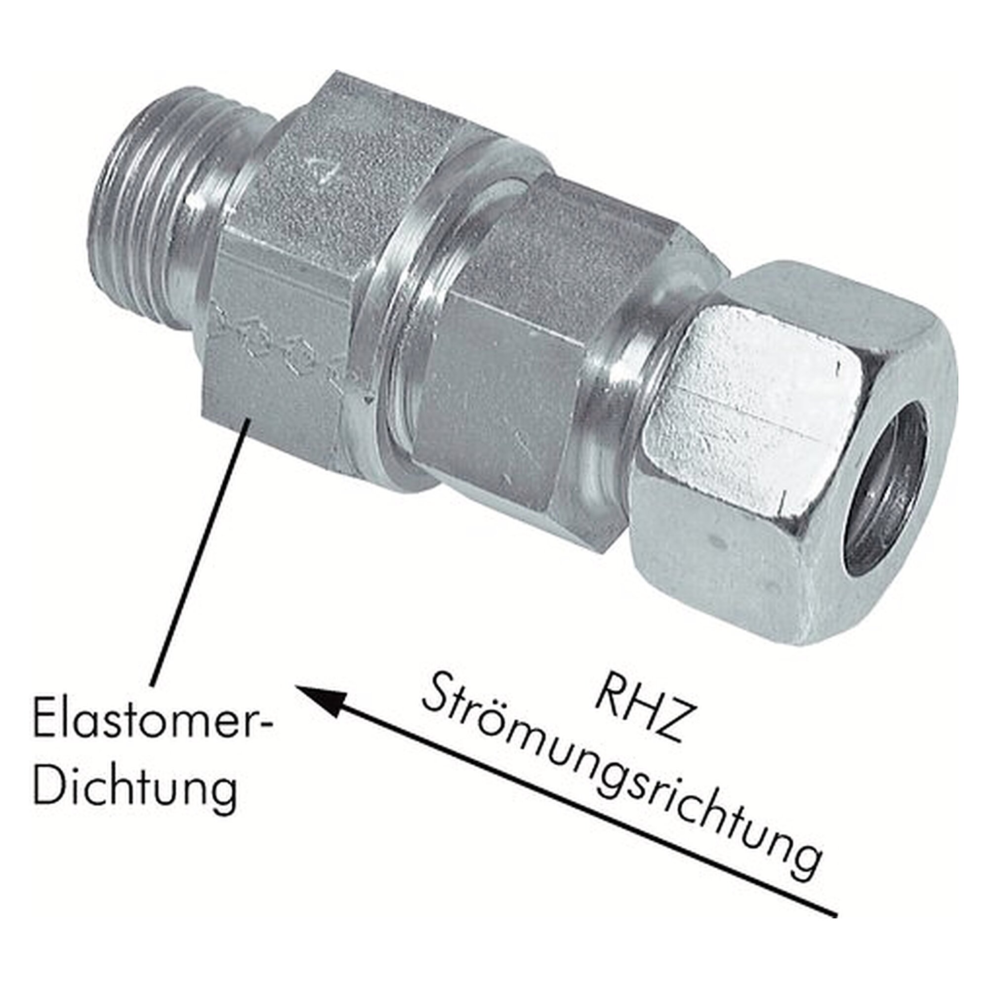 Rückschlagventil, Rohr 42 L (M52x2), G 1-1/2", Stahl verzinkt, Fluss Rohr-Gewinde, 1 bar