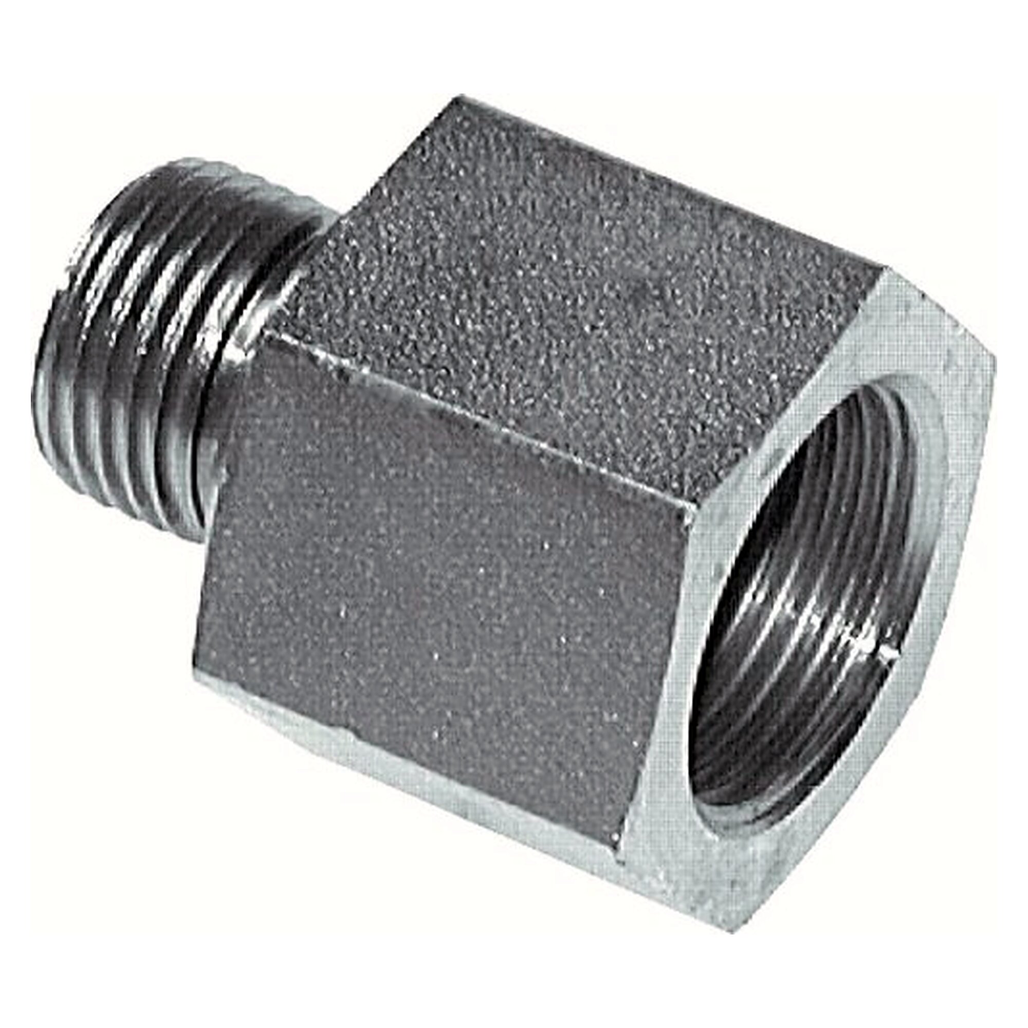 Hydraulic reducer, male thread M 18 to female thread M 22, PN 40 bar, zinc plated steel