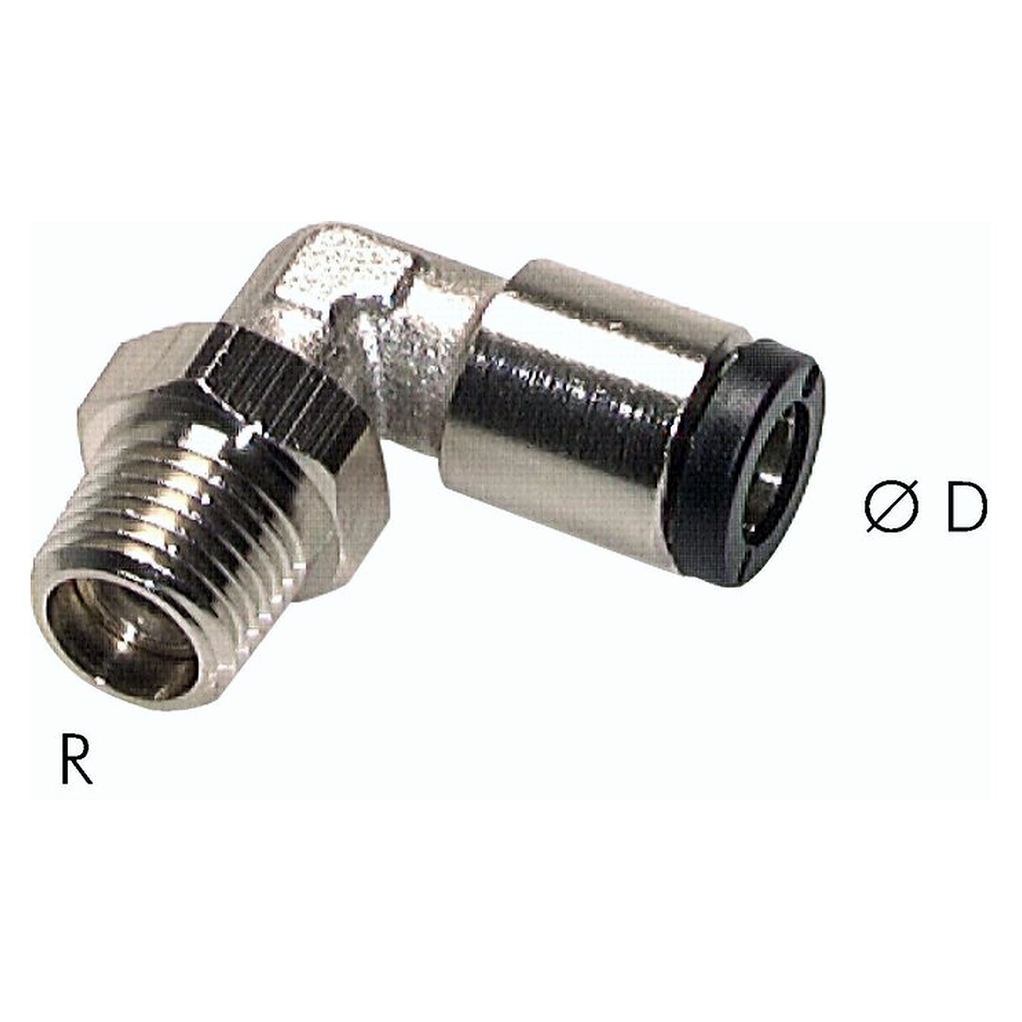 Steckanschluss, Winkelform, Einschraubgewinde R 1/8", Schlauch 8 mm, Messing vernickelt