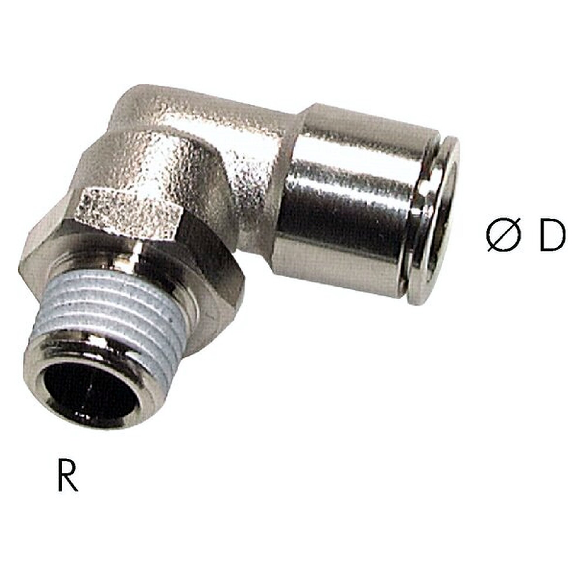 Push-in fitting, elbow design, male thread R 1/8", tube 4 mm, nickel plated brass, -20 bis +150 °C