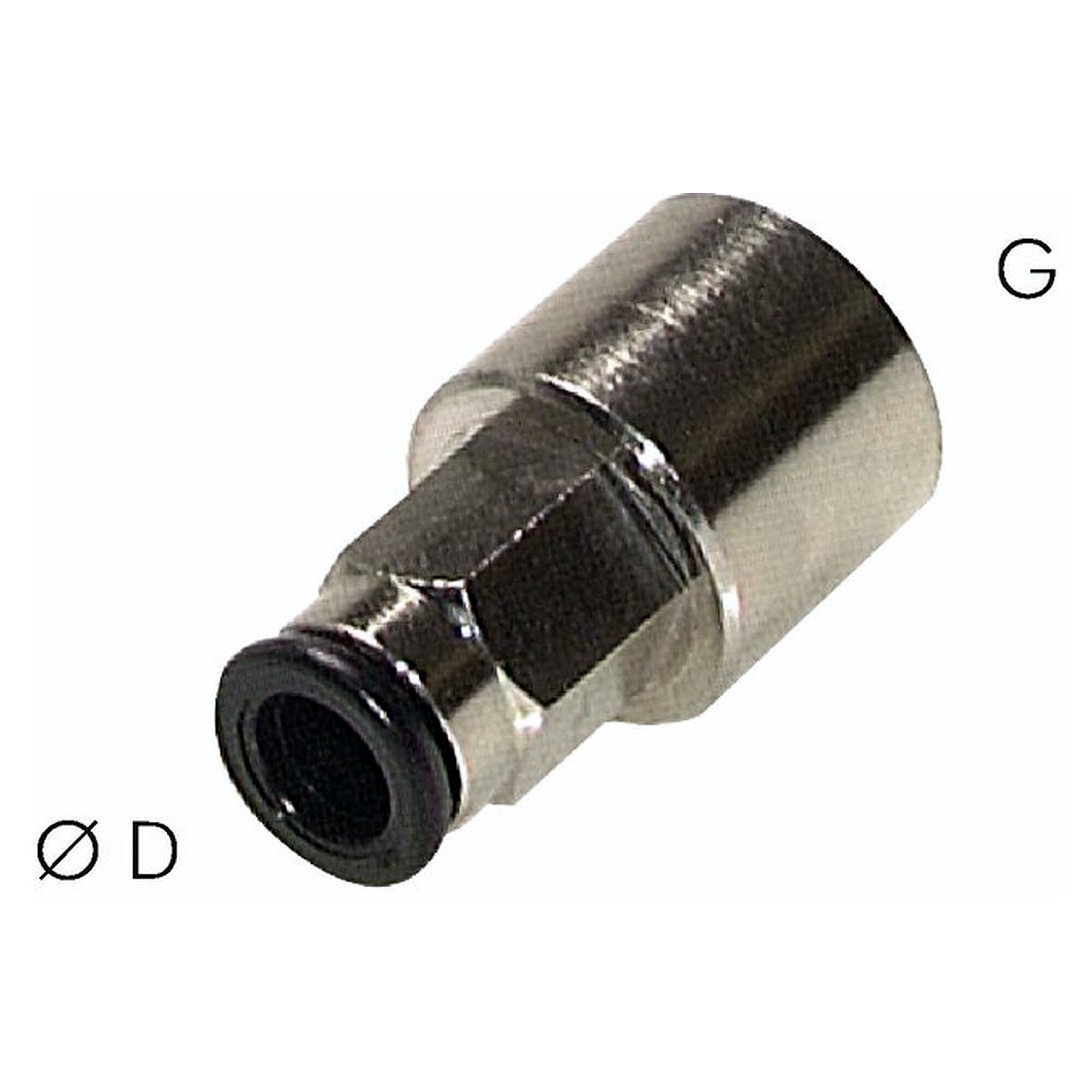 Push-in fitting, with female thread, female thread G 1/4", tube 12 mm, nickel plated brass