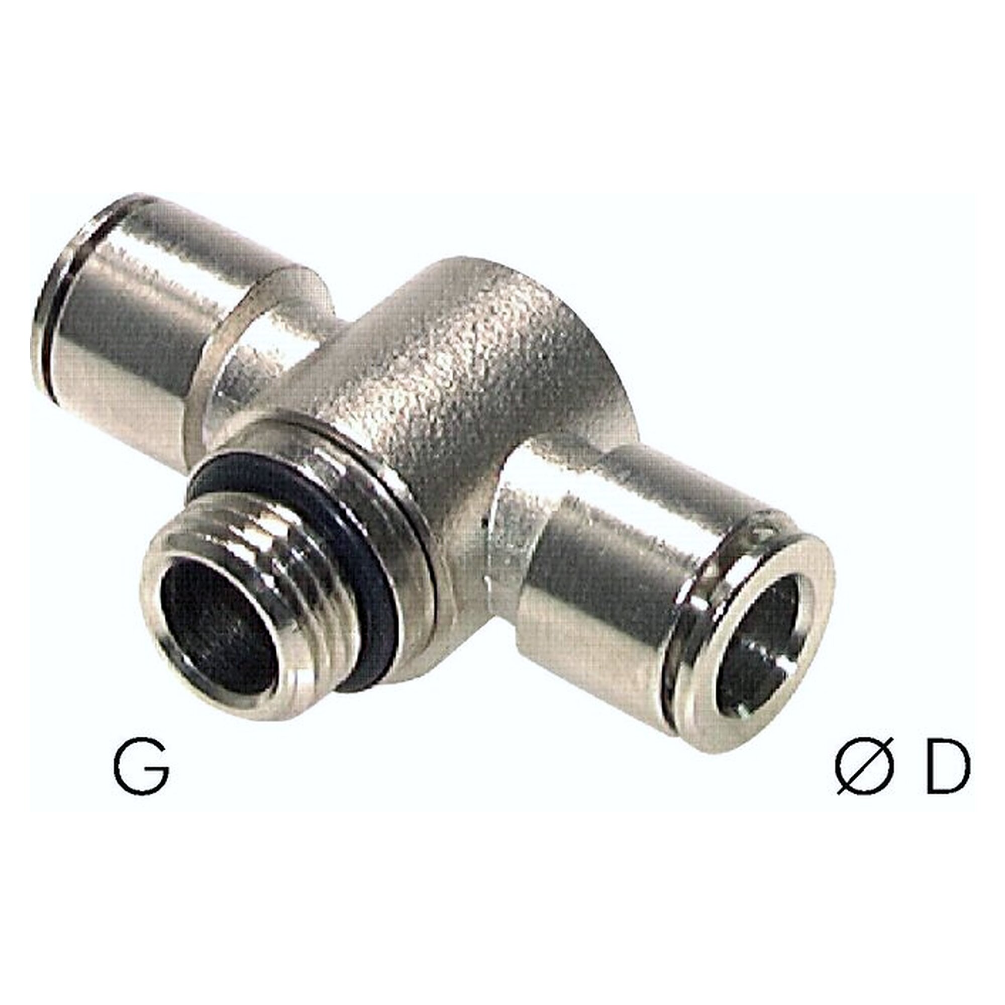 Compact push-in fitting, tee design, male thread G 3/8", tube 12 mm, nickel plated brass