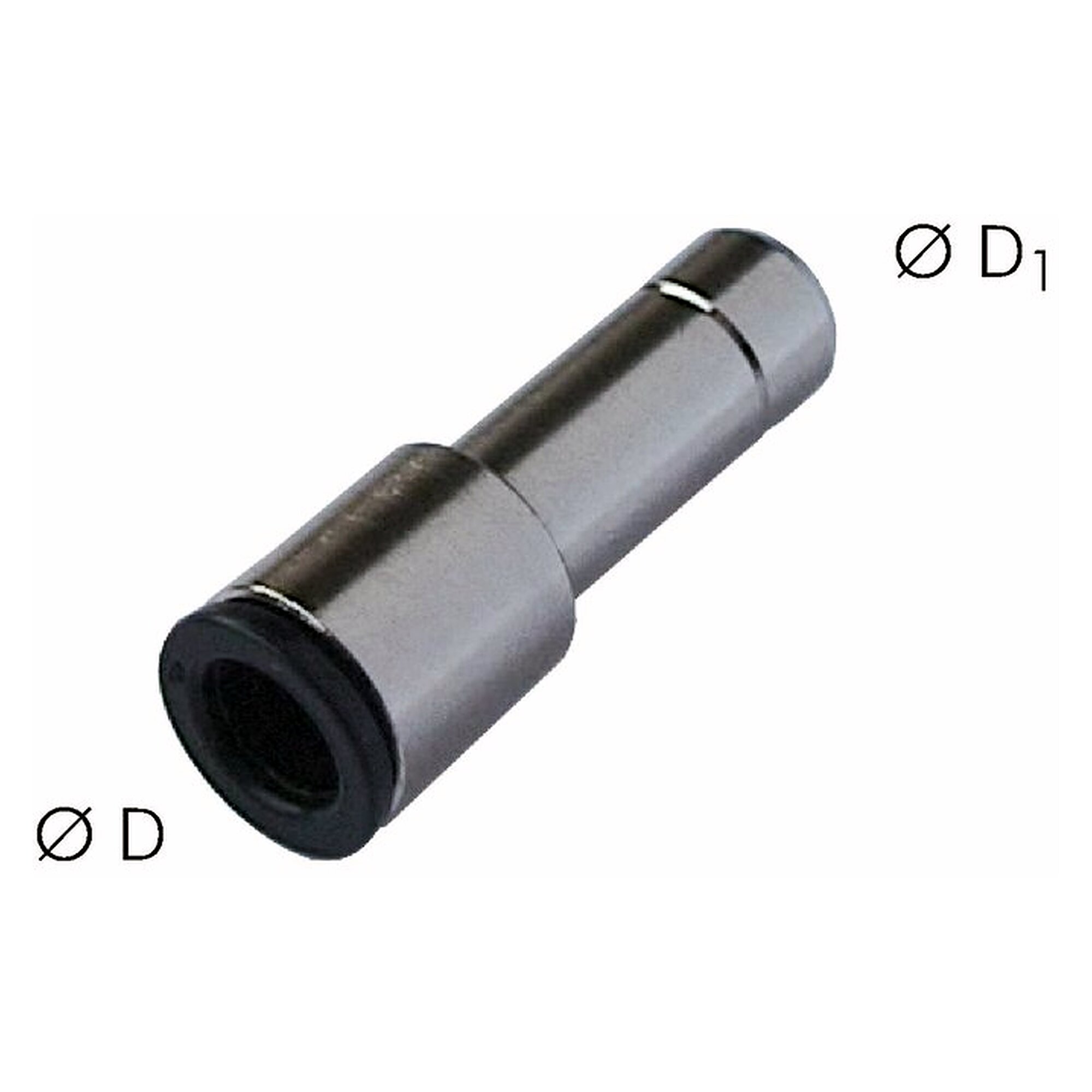 Steck-Reduzierung, Schlauch 6 mm, zweiter Anschluss 14 mm, Messing vernickelt, -20 bis +70 °C