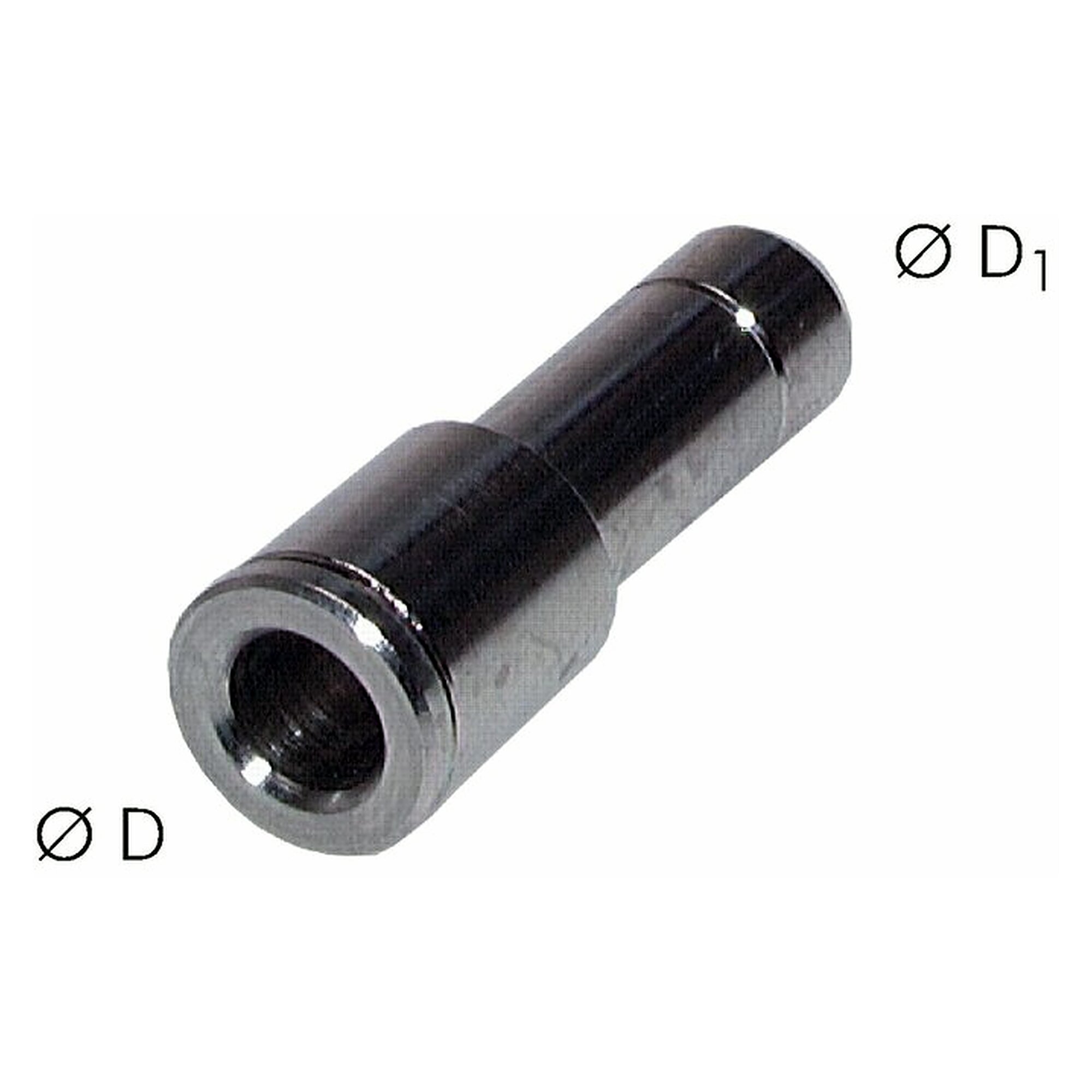 Steck-Reduzierung, Schlauch 6 mm, zweiter Anschluss 14 mm, Messing vernickelt