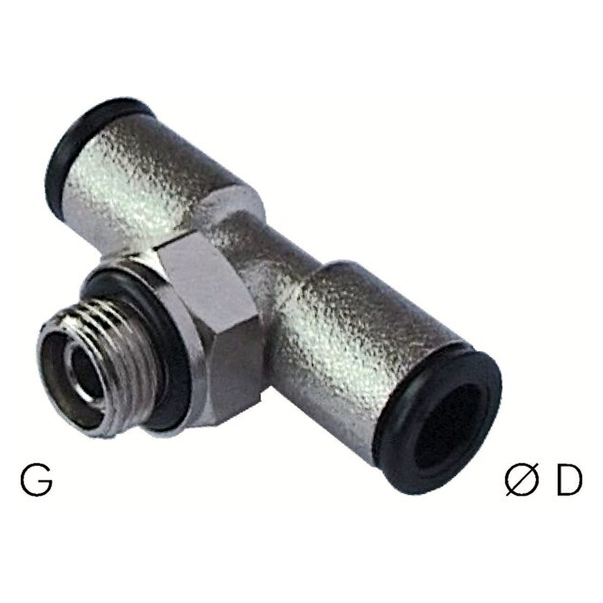Steckanschluss, T-Form, Einschraubgewinde G 3/8", Schlauch 8 mm, Messing vernickelt