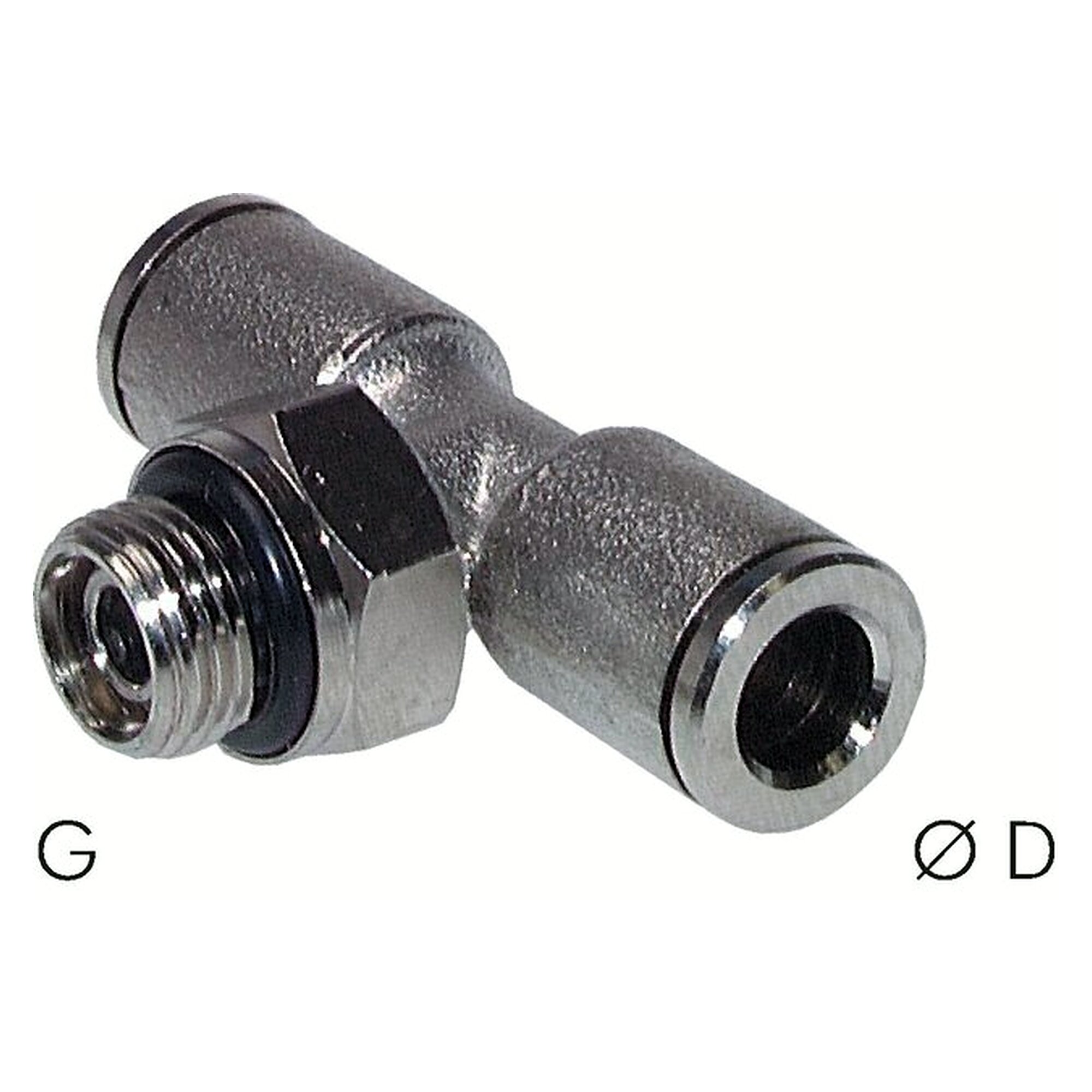 Push-in fitting, tee design, male thread M 5, tube 5 mm, nickel plated brass