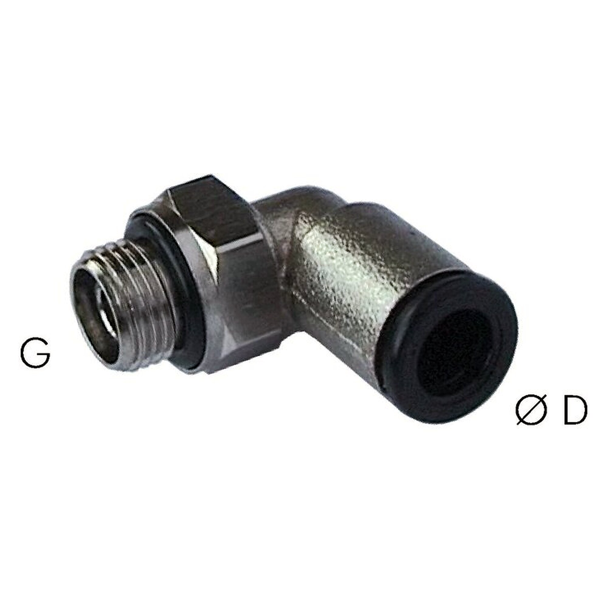 Steckanschluss, Winkelform, Einschraubgewinde M 7, Schlauch 6 mm, Messing vernickelt