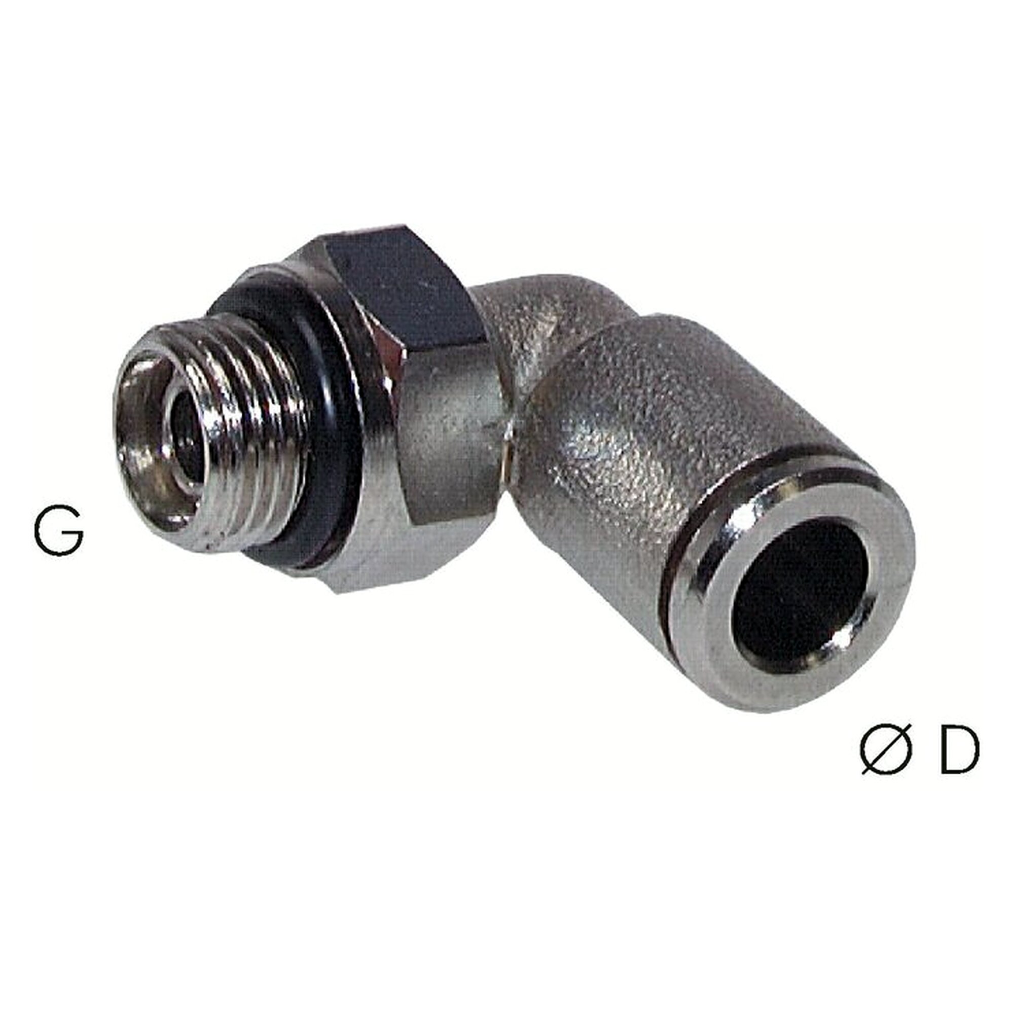 Push-in fitting, elbow design, male thread G 1/4", tube 6 mm, nickel plated brass, -20 bis +70 °C
