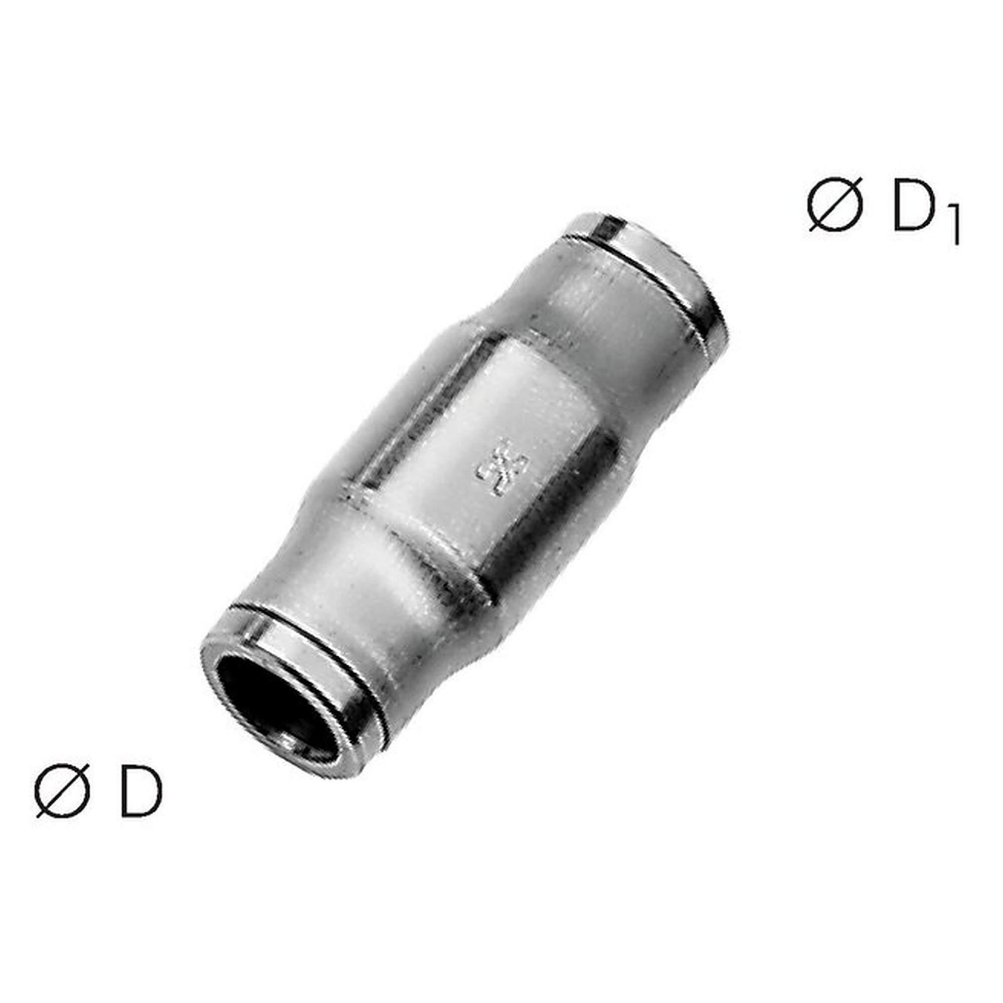Push-in fitting, straight design, tube 10 mm, second port 10 mm, stainless steel, -15 bis +110 °C
