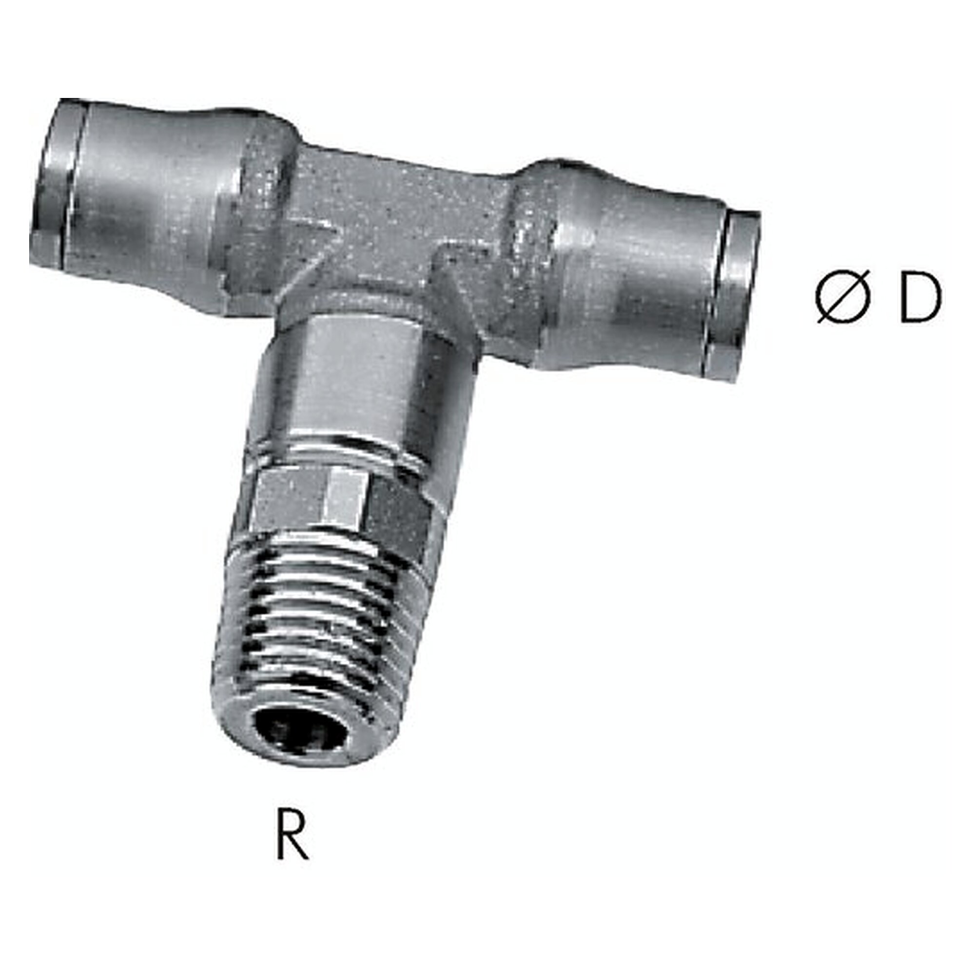 Steckanschluss, T-Form, Einschraubgewinde R 1/8", Schlauch 4 mm, Edelstahl, -15 bis +110 °C