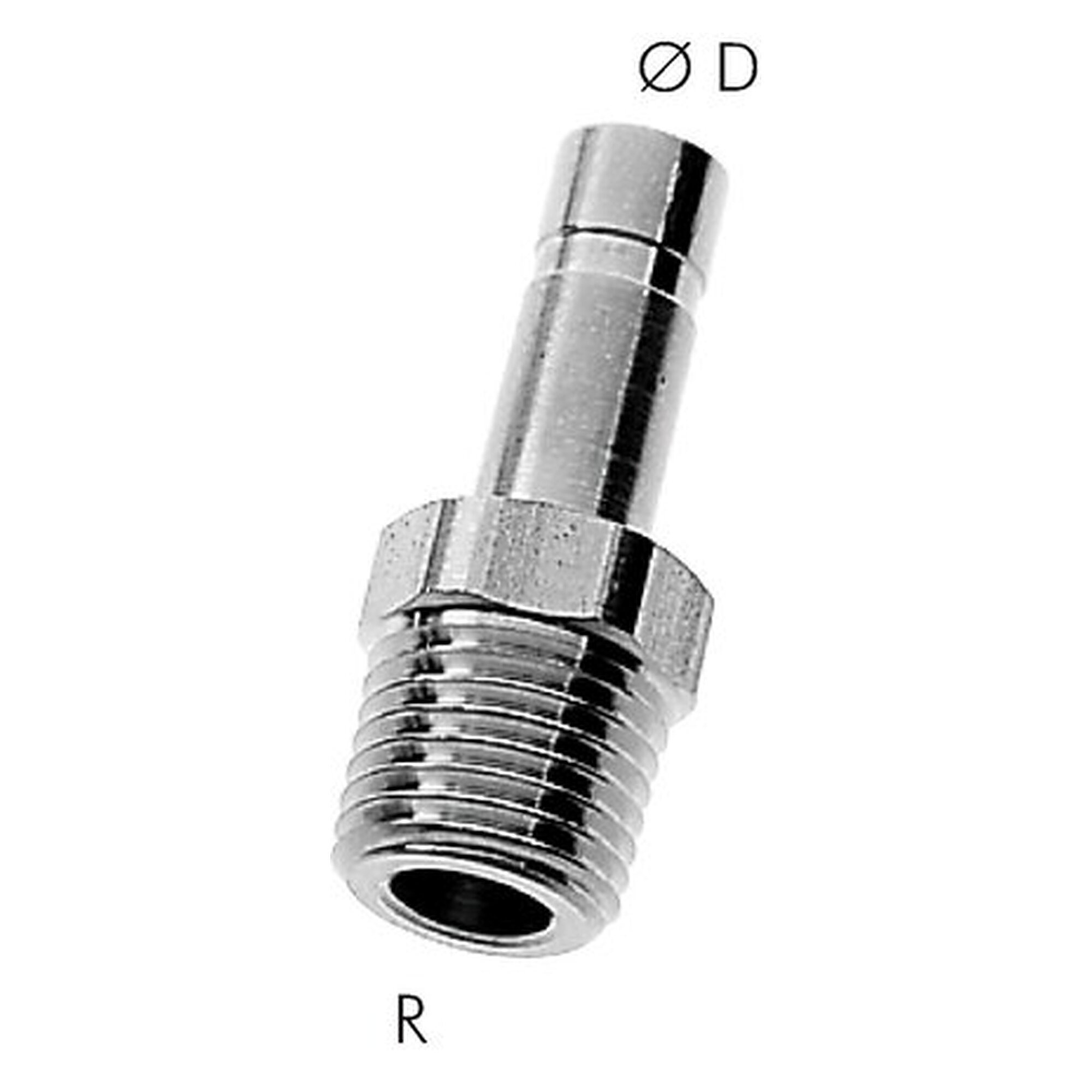 Male stud with push-in stem, male thread R 3/8", tube 10 mm, stainless steel