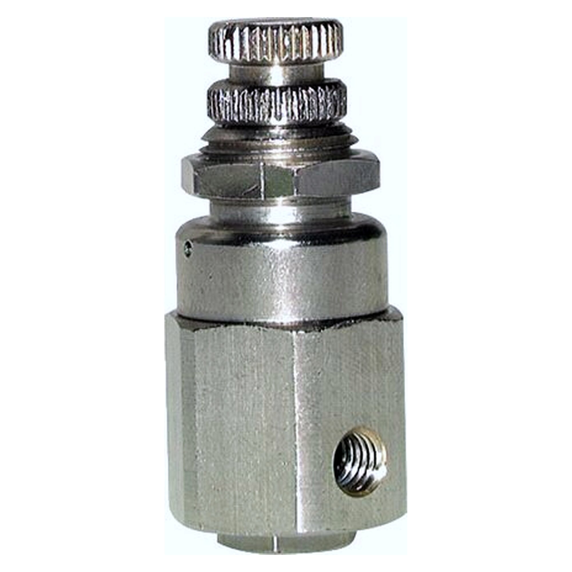 Pressure regulator, M 5, 1 - 8 bar, nickel plated brass, inlet pressure max. 10 bar