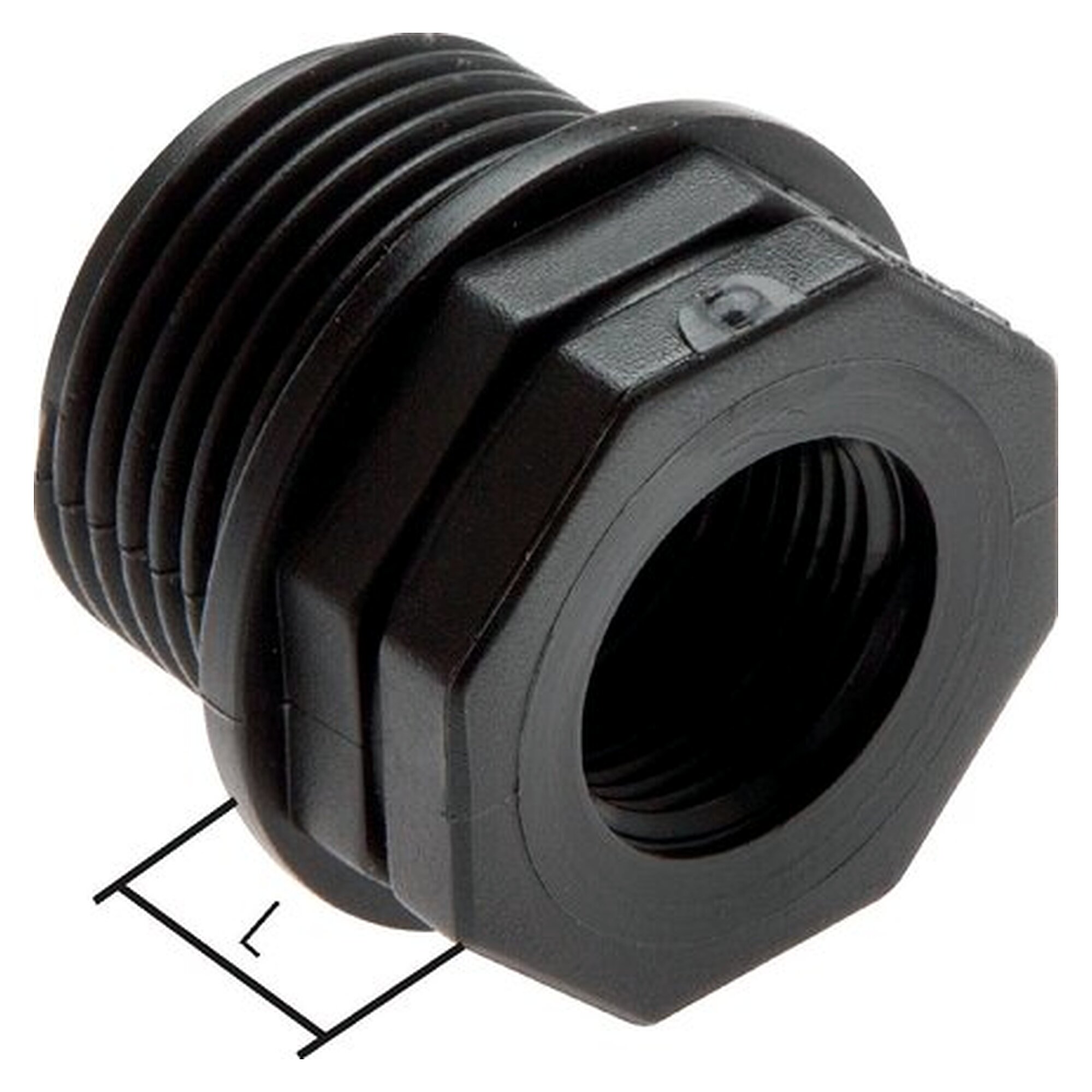 Reducing nipple, male thread G 2" to female thread G 1-1/4", length 18 mm, polypropylene