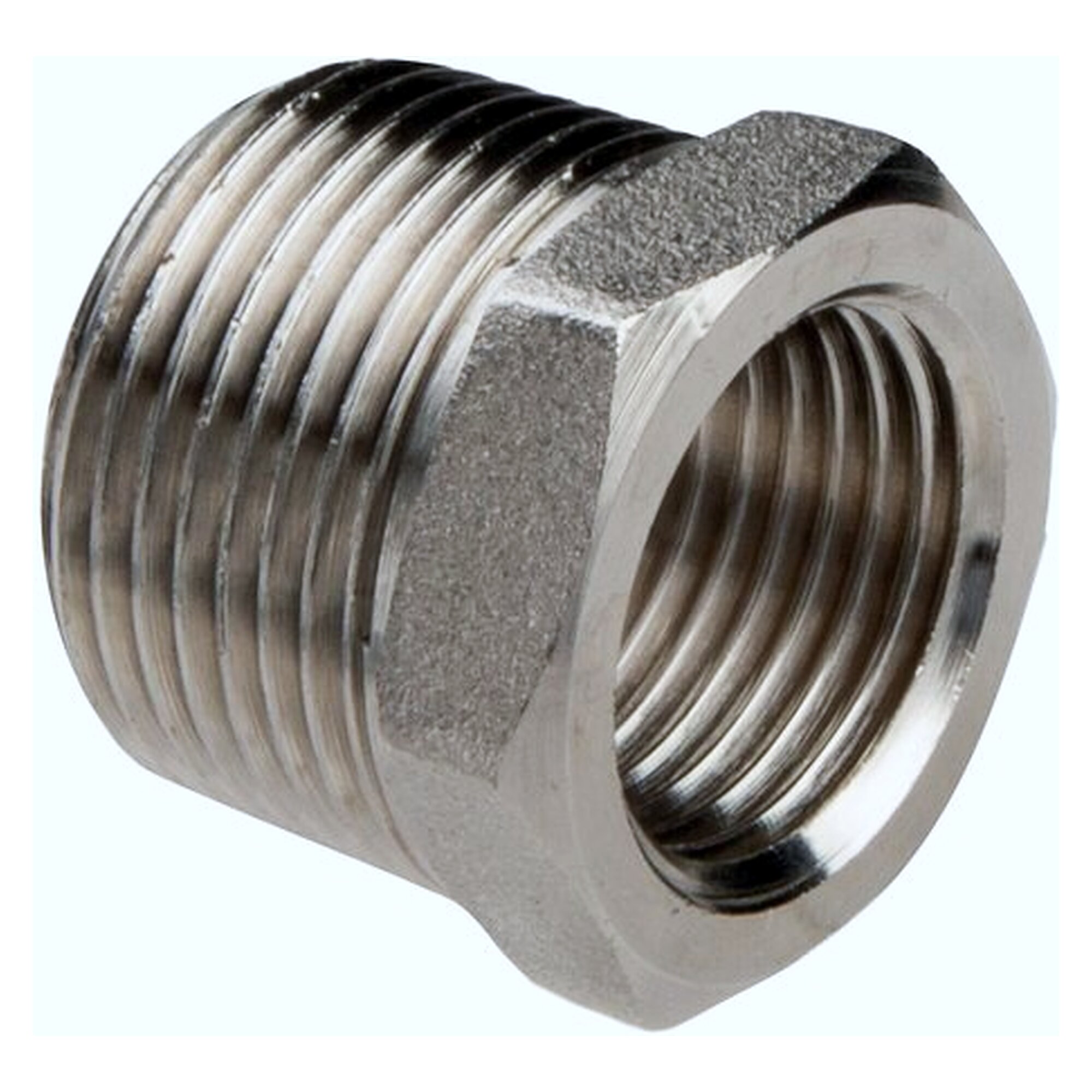Reduziernippel, Außengewinde R 1", Innengewinde Rp 1/2", PN 16 bar, Messing vernickelt