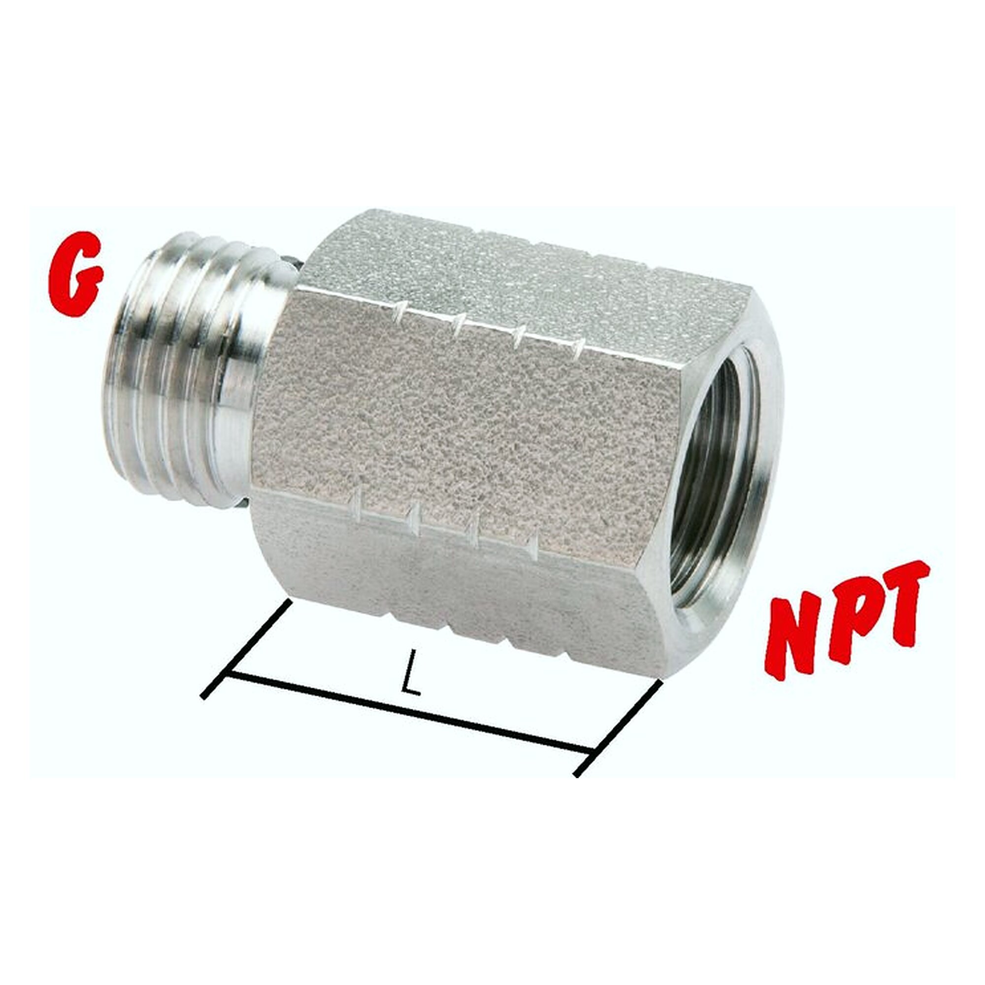 Reduziernippel, Außengewinde G 1/4" auf Innengewinde NPT 1/4", Länge 20 mm, PN 40 bar
