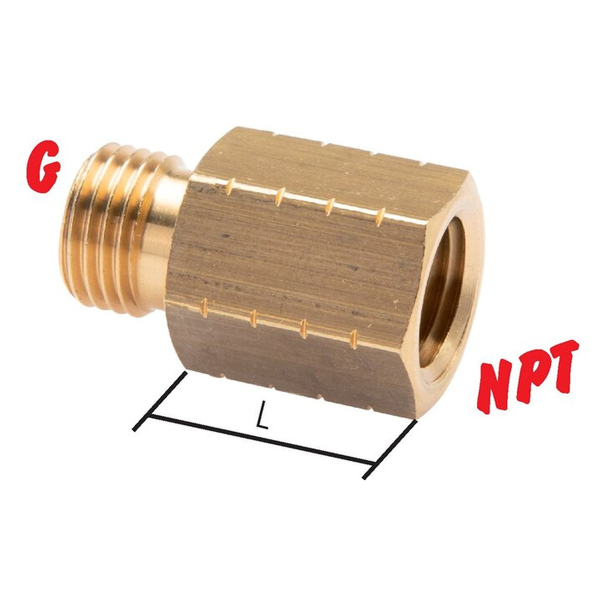 Reducing nipple, male thread G 1" to female thread NPT 1", length 35 mm, PN 16 bar, brass