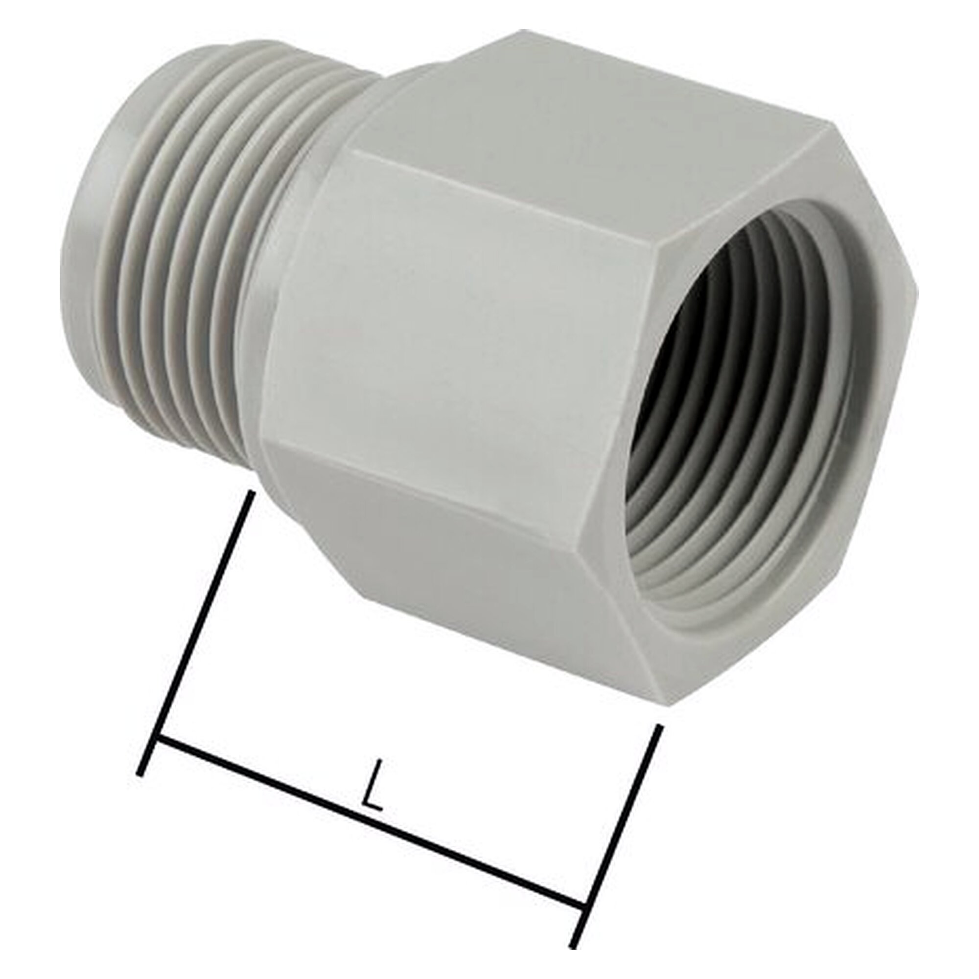 Gewindeverlängerung, Außengewinde G 1-1/2", 38 mm, Polypropylen, Schlüsselweite 55 mm