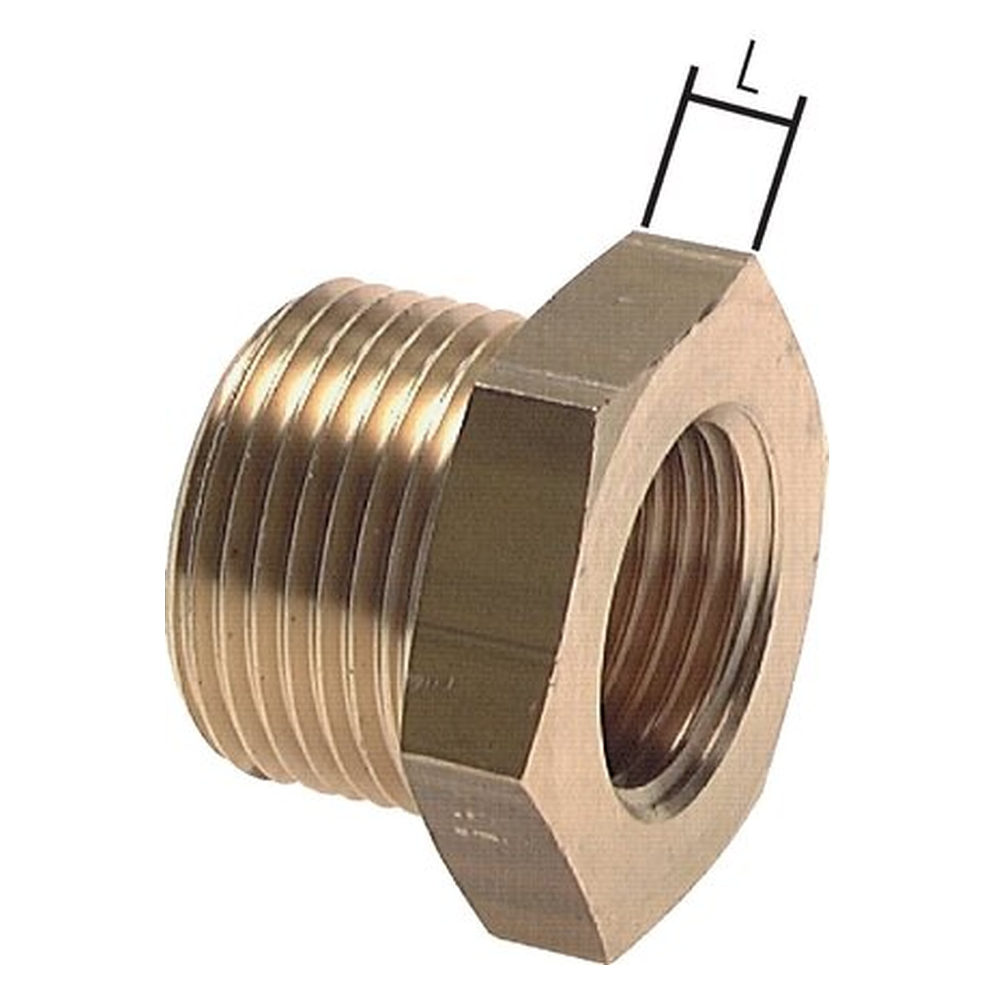 Reducing nipple, male thread G 3/4", female thread G 3/8", brass, A/F 32 mm