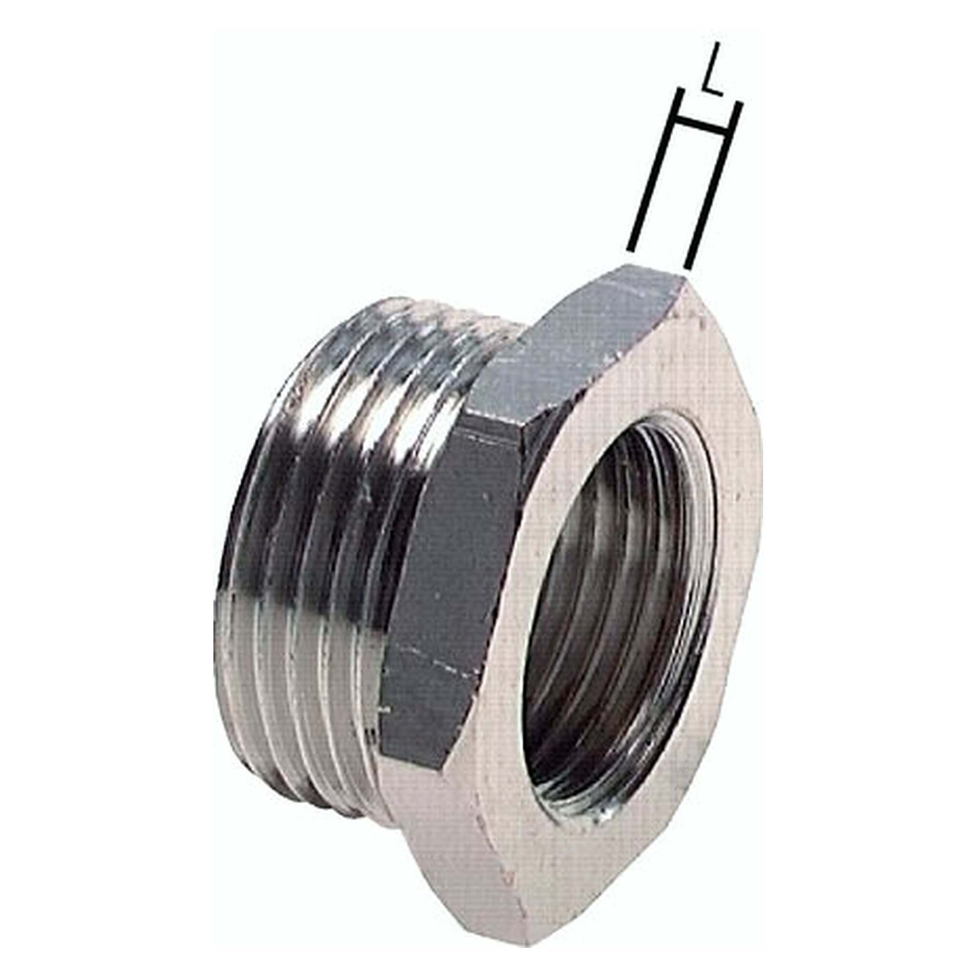 Reducing nipple, male thread G 1", female thread G 3/8", nickel-plated brass, A/F 36 mm