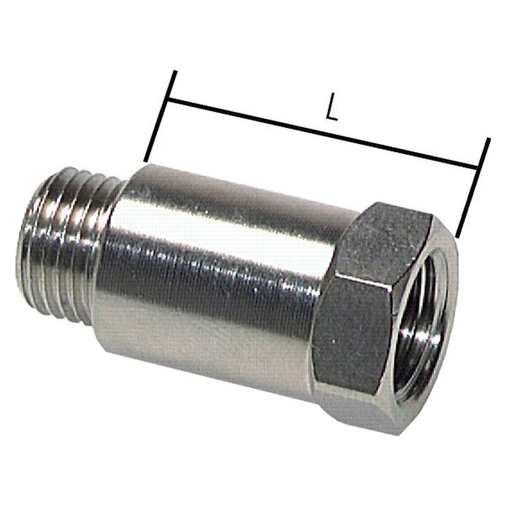 Thread extension, male thread M 5, length 7 mm, PN 16 bar, nickel plated brass