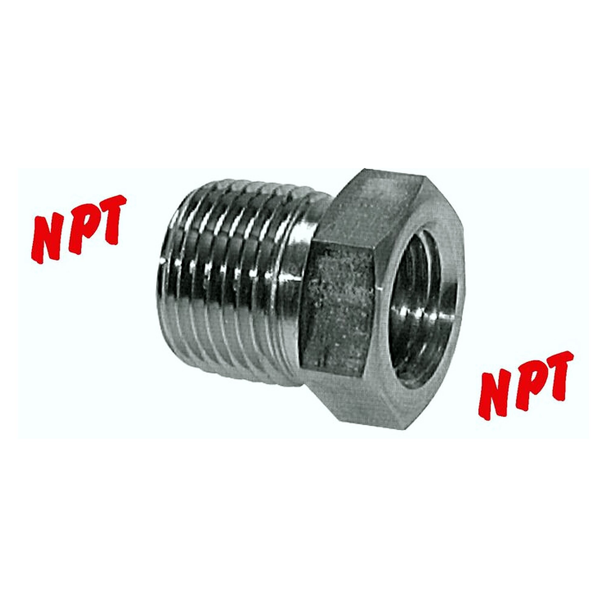 Reduziernippel, Außengewinde NPT 3/4" auf Innengewinde NPT 1/2", PN 170 bar, Edelstahl 1.4571