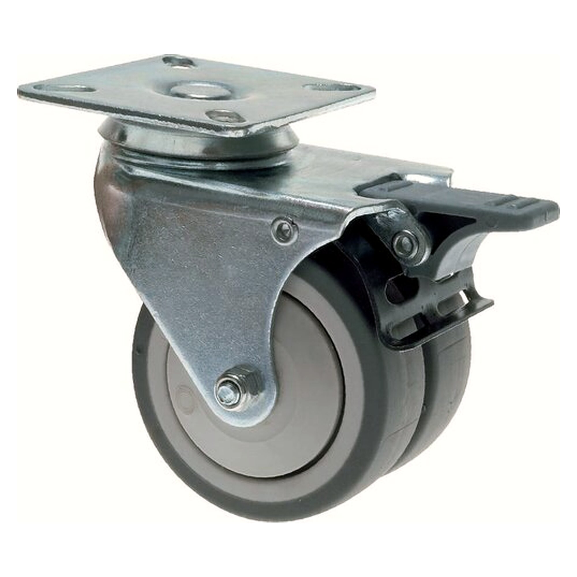 Apparatus twin castor, swivel castor with total brake, 75mm, static load capacity 80 kg