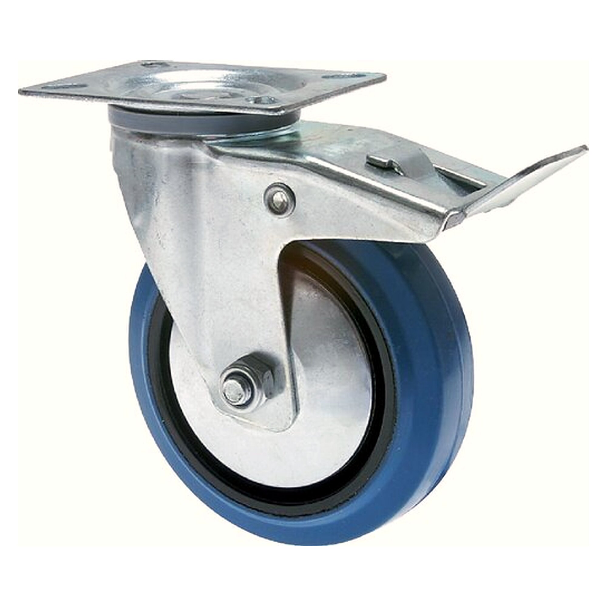 Elastic solid rubber castor, 200mm, swivel castor with total brake