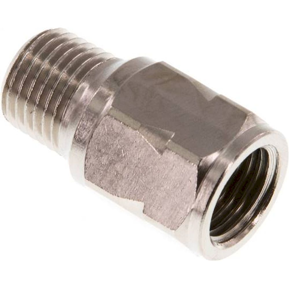 RUCK-14-IA-MSV. Mini check valve R/Rp 1/4" (male thread / female thread), nickel-plated brass