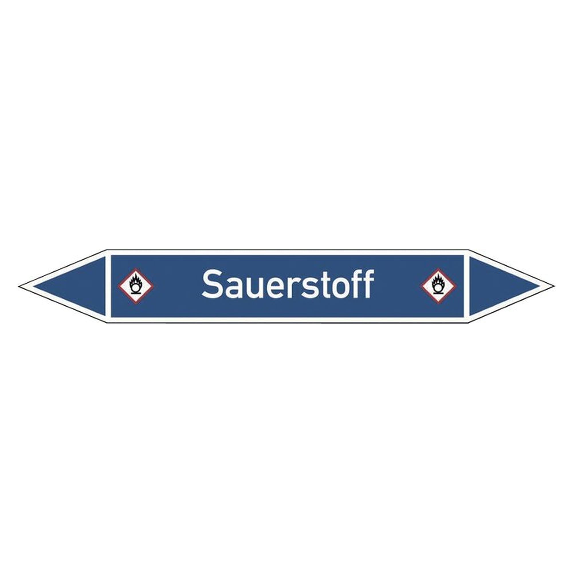 Rohrleitungskennzeichnung, Doppelpfeil, selbstklebend, 15 x 100 mm, Sauerstoff (GHS 03)