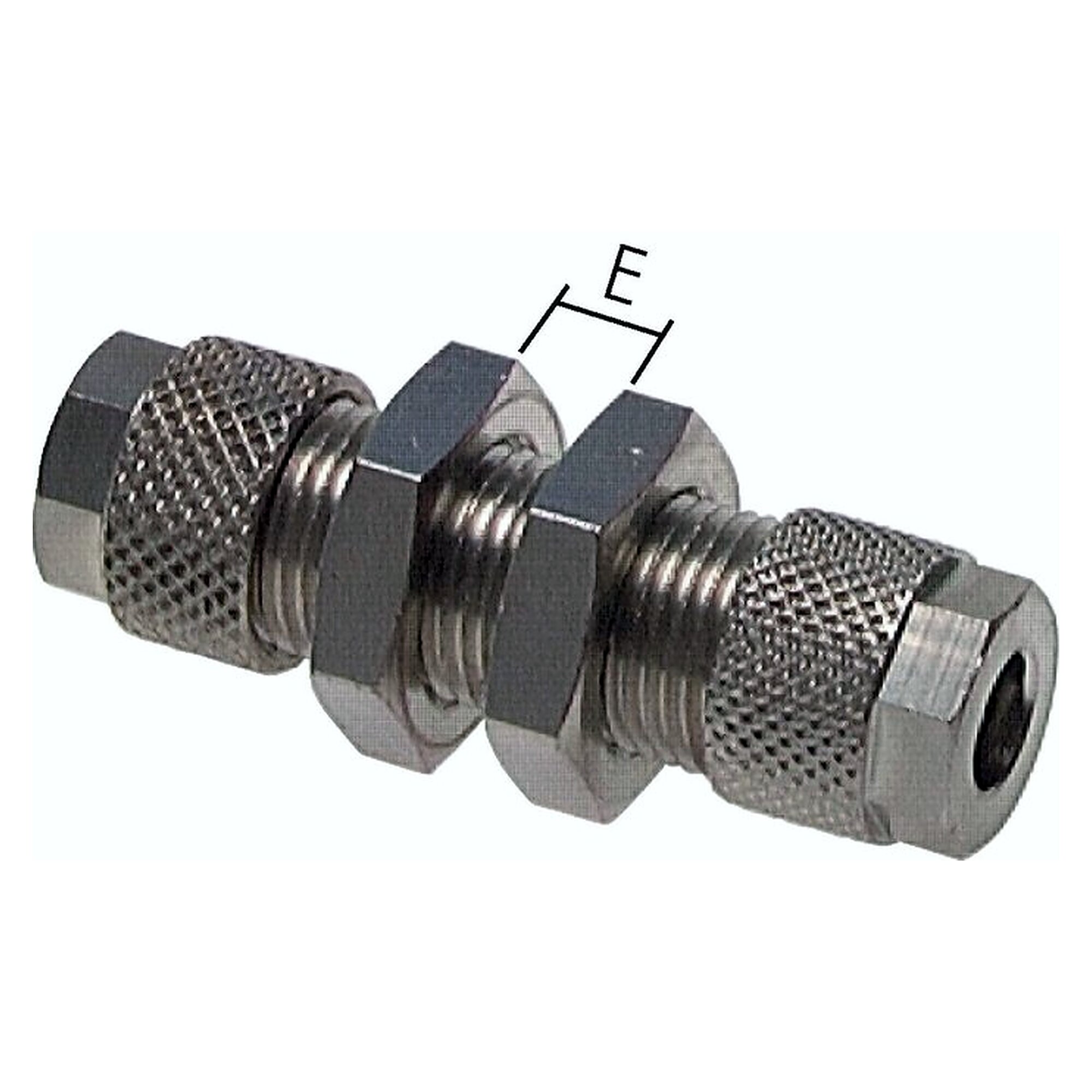 Bulkhead tube fitting, bulkhead design, thread M 7x0.75, second tube 4.3x3 mm, nickel plated brass