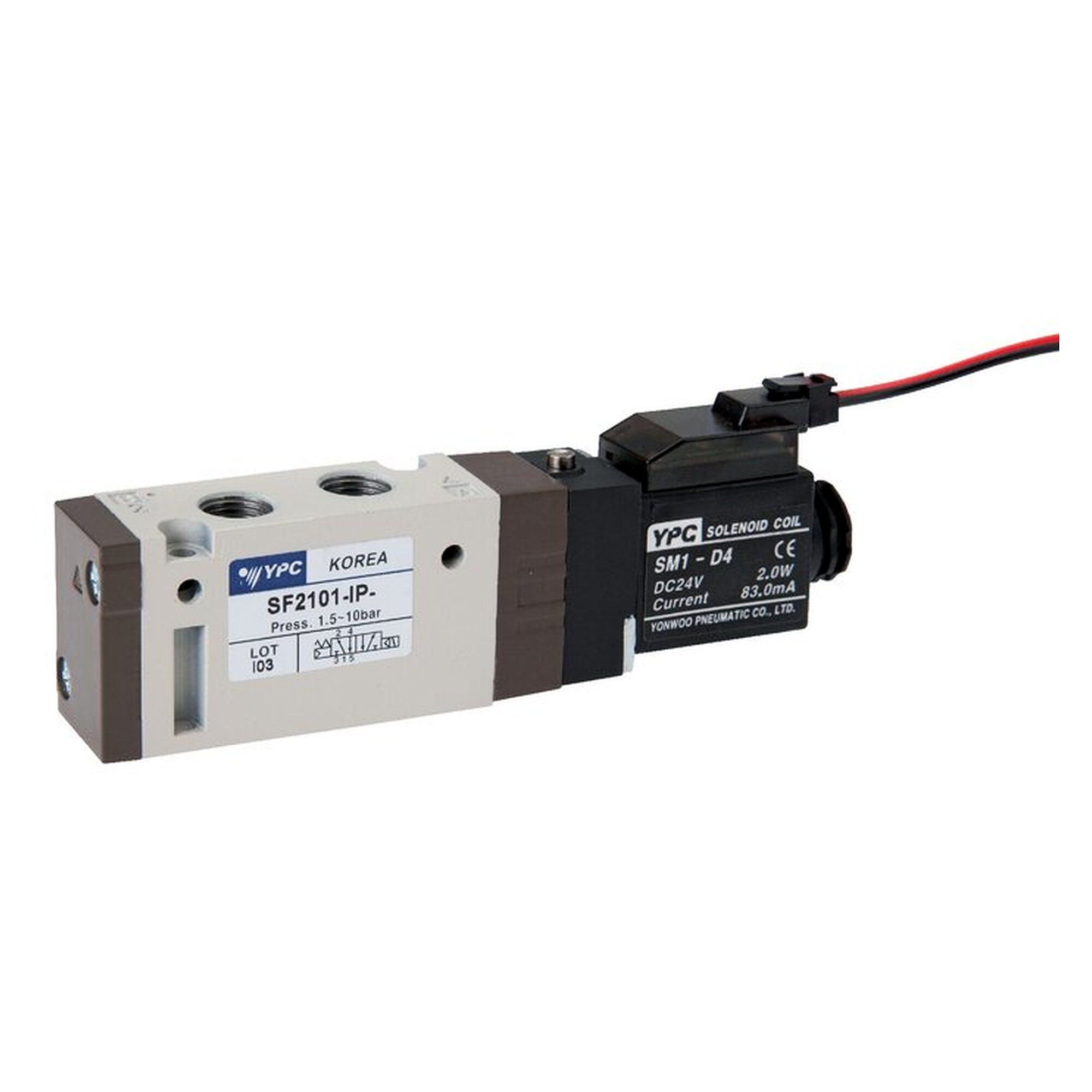 5/2-Wege Magnetventil, Federrückstellung, G 1/8", 24 V DC, 590 l/min, 1,5 bis 10 bar, Abluft G 1/8"