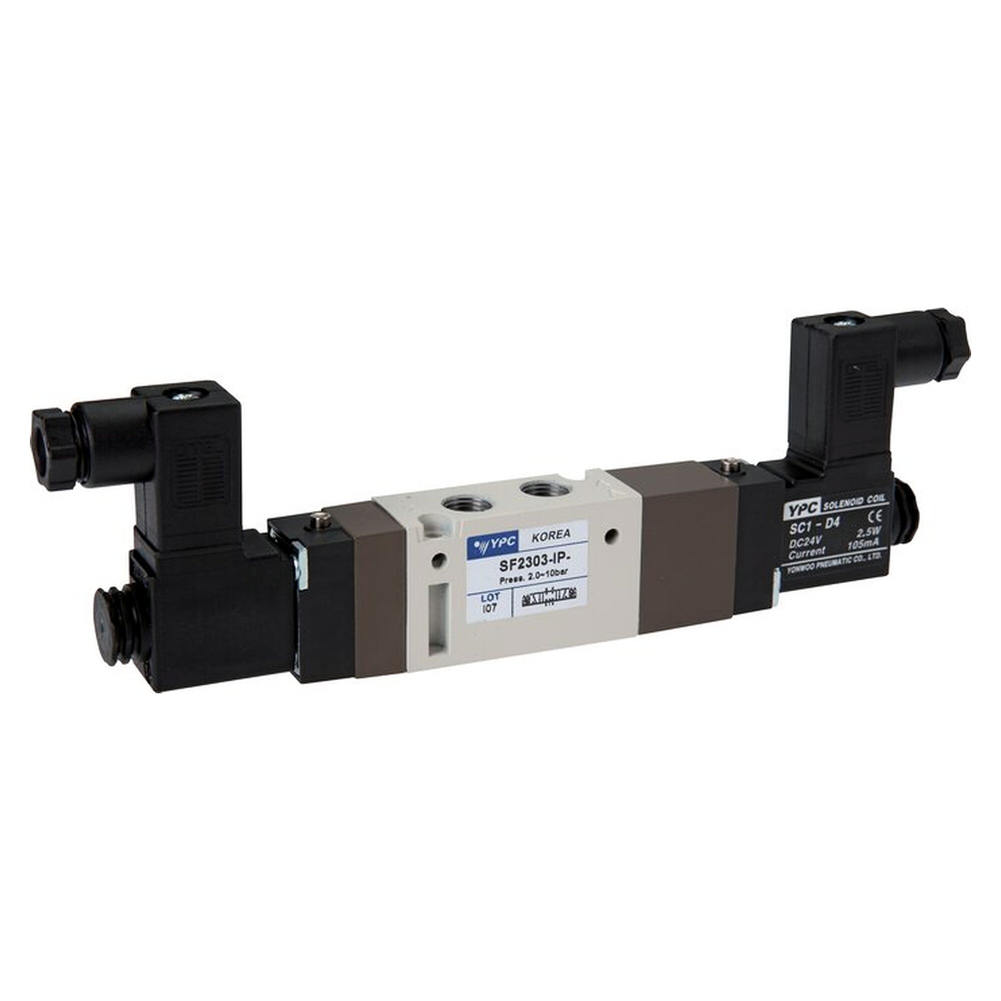 5/3-way solenoid valve, centre position exhausted, Standard connector (size 0), G 1/8", 115 V AC
