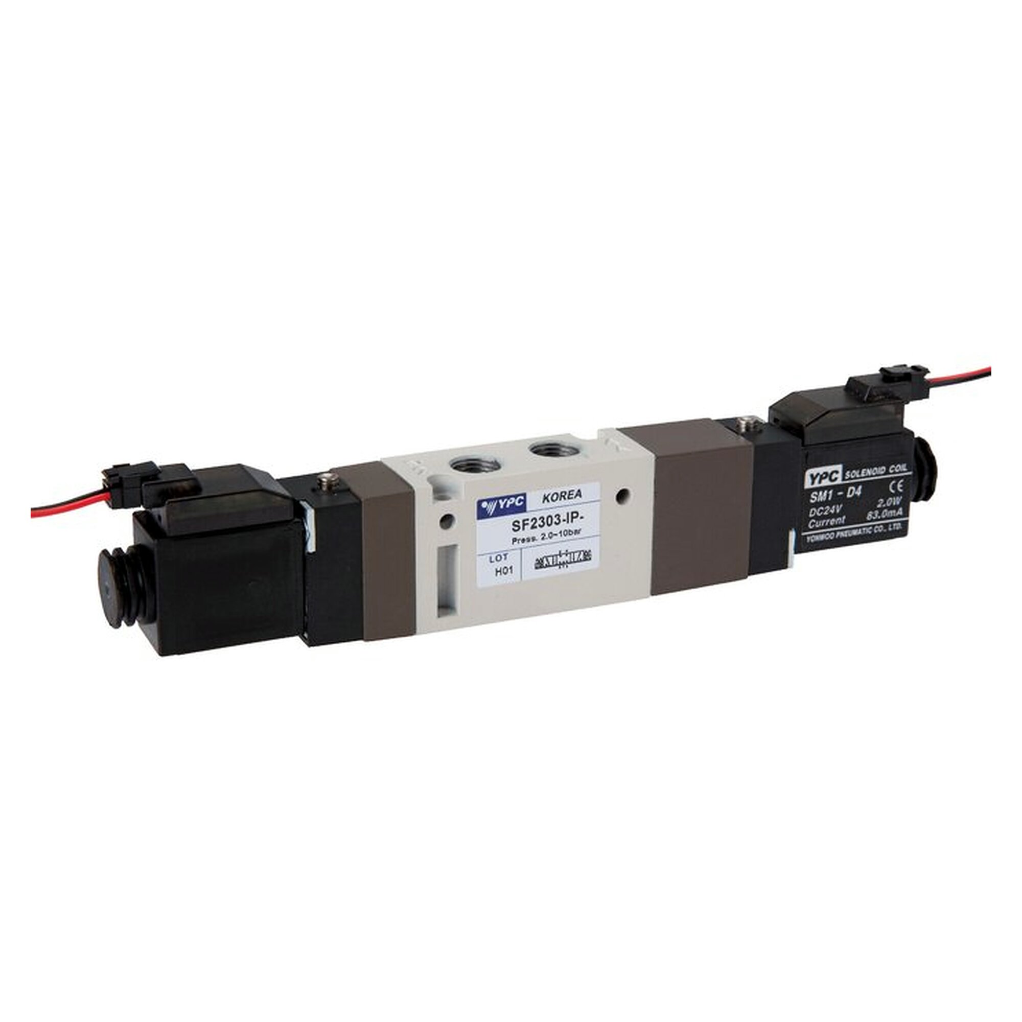 5/3-way solenoid valve, centre position exhausted, G 1/8", 24 V DC, 490 l/min, 2 to 10 bar, 2 W