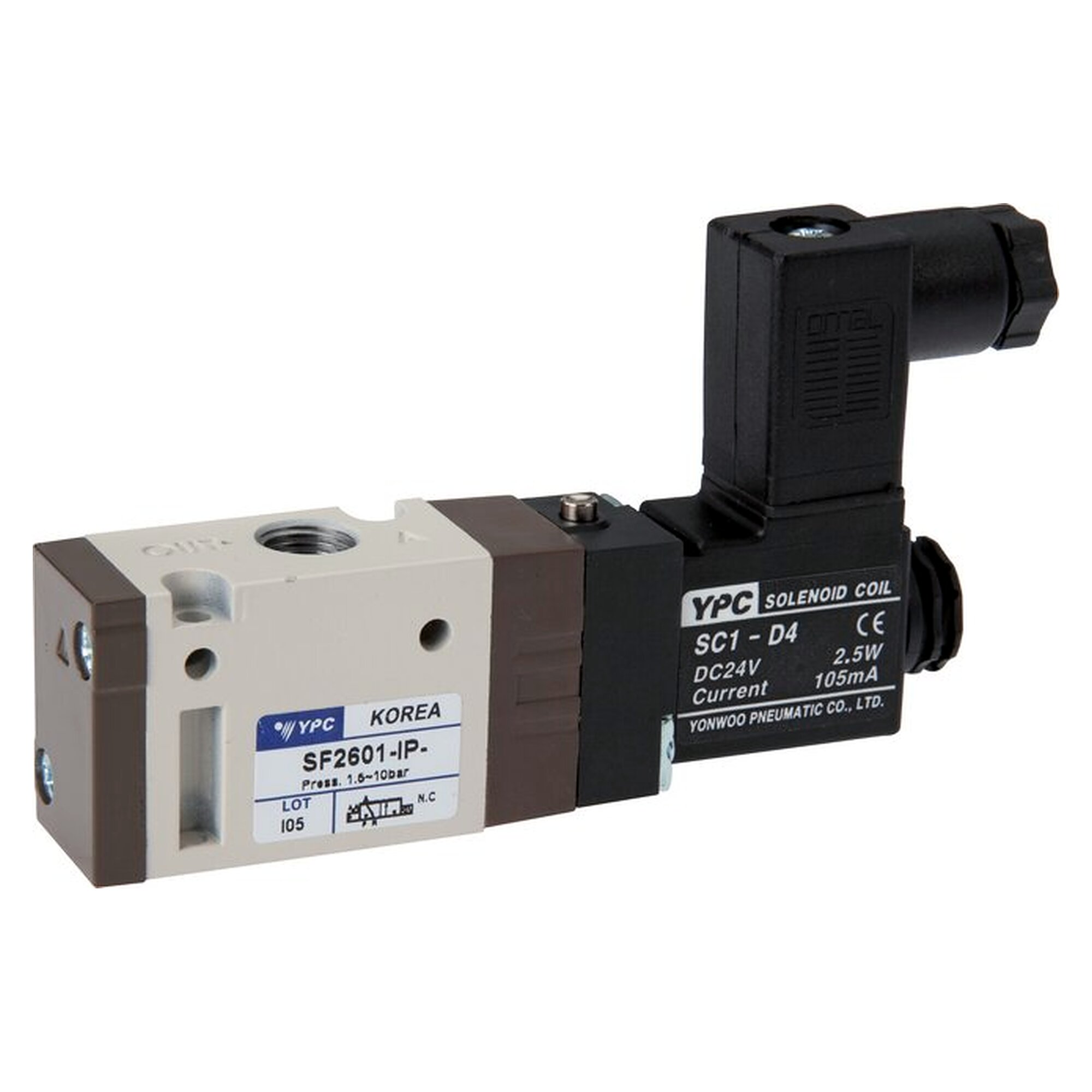 3/2-way solenoid valve, spring return (NO), Standard connector (size 0), G 1/8", 115 V AC, 590 l/min