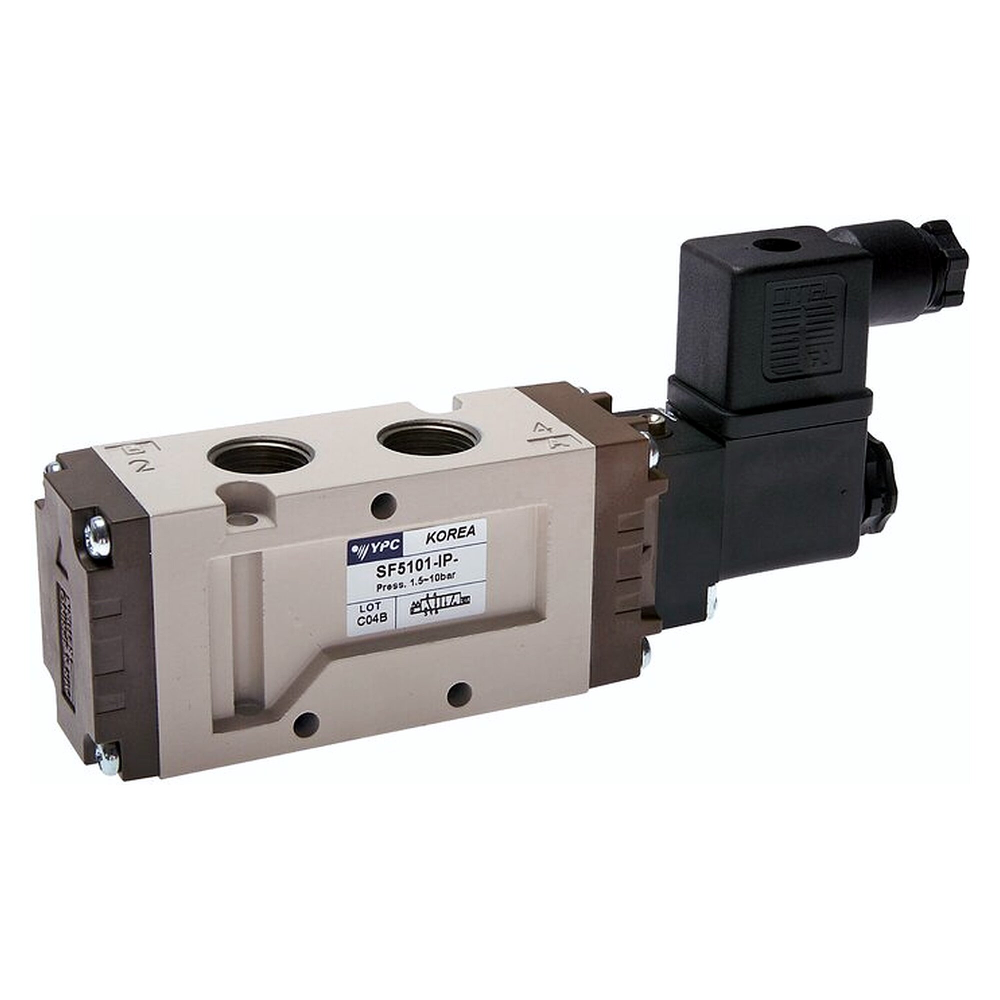 5/2-way solenoid valve, spring return, G 3/8", 230 V AC, 2000 l/min, 1.5 to 10 bar, exhaust G 3/8"