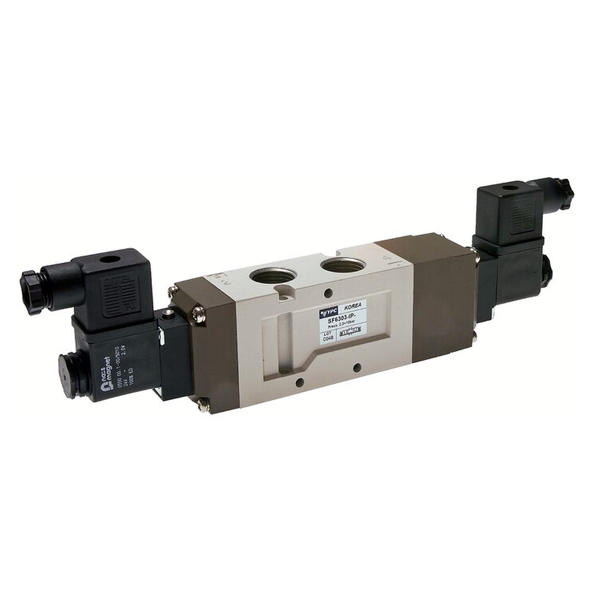 5/3-Wege Magnetventil, Mittelstellung entlüftet, G 1/2", 24 V AC, 2500 l/min, 2 bis 10 bar, 4,1 VA