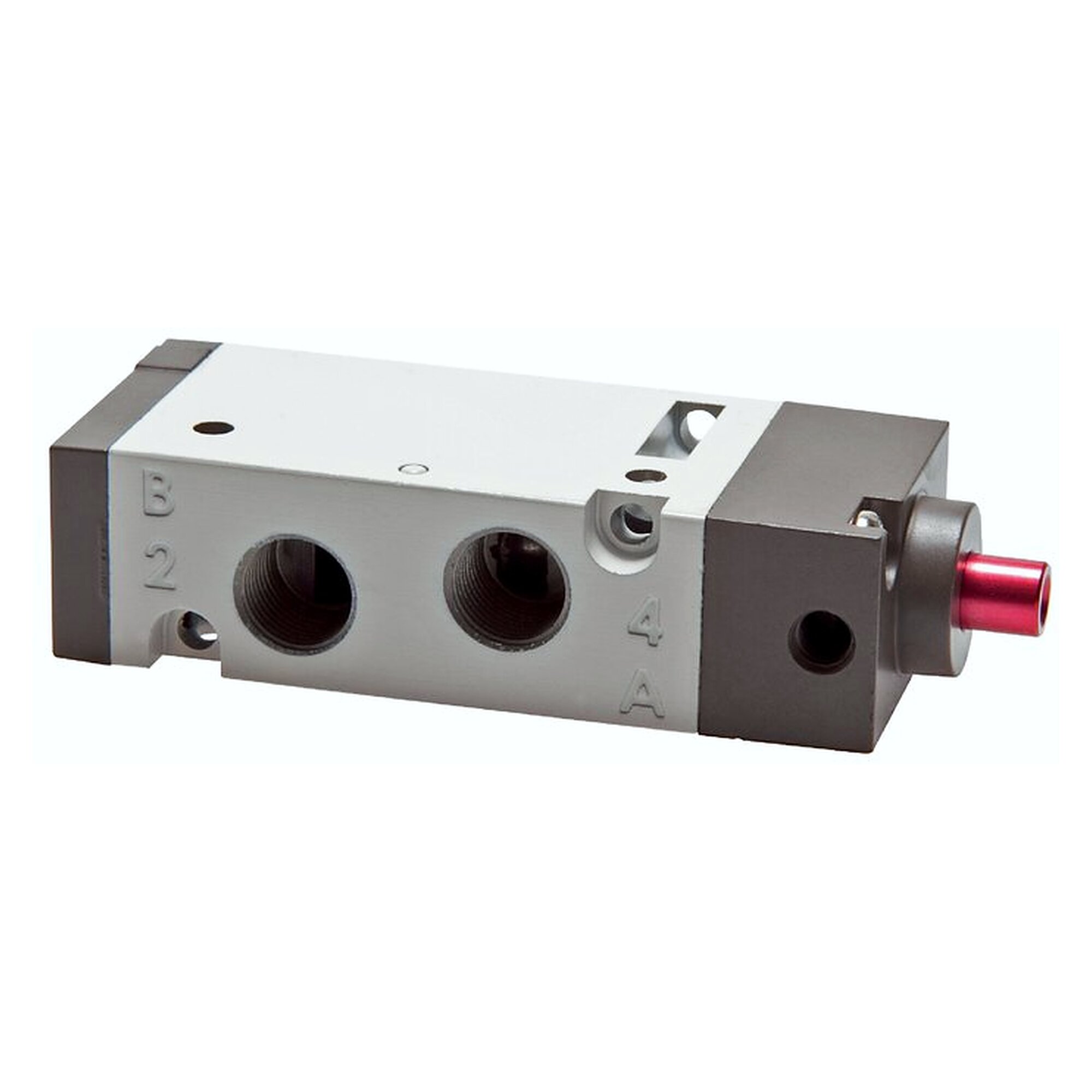 5/2-Wege Pneumatikventil, Federrückstellung, G 1/8", Steueranschluss M 5, 590 l/min, Aluminium
