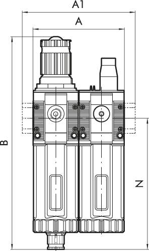 Filter reg.+lubricator »SYNTESI«, s.2, G1/2, 5µm, 0…2 bar, RA - Riegler 144801
