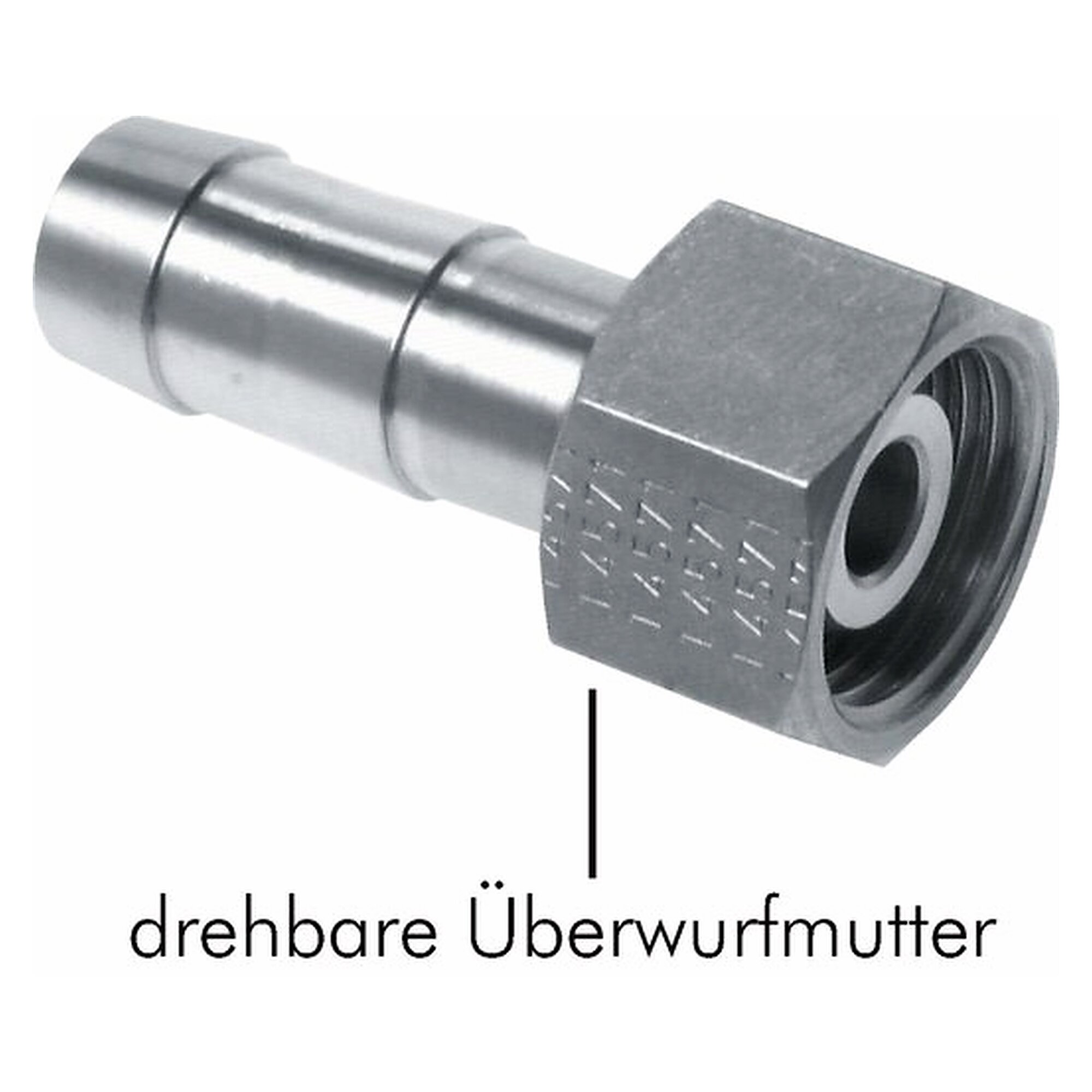 Schlauchtülle, mit Überwurfmutter, Gewinde G 1/8", Schlauchanschluss 6 (1/4") mm, PN 40 bar