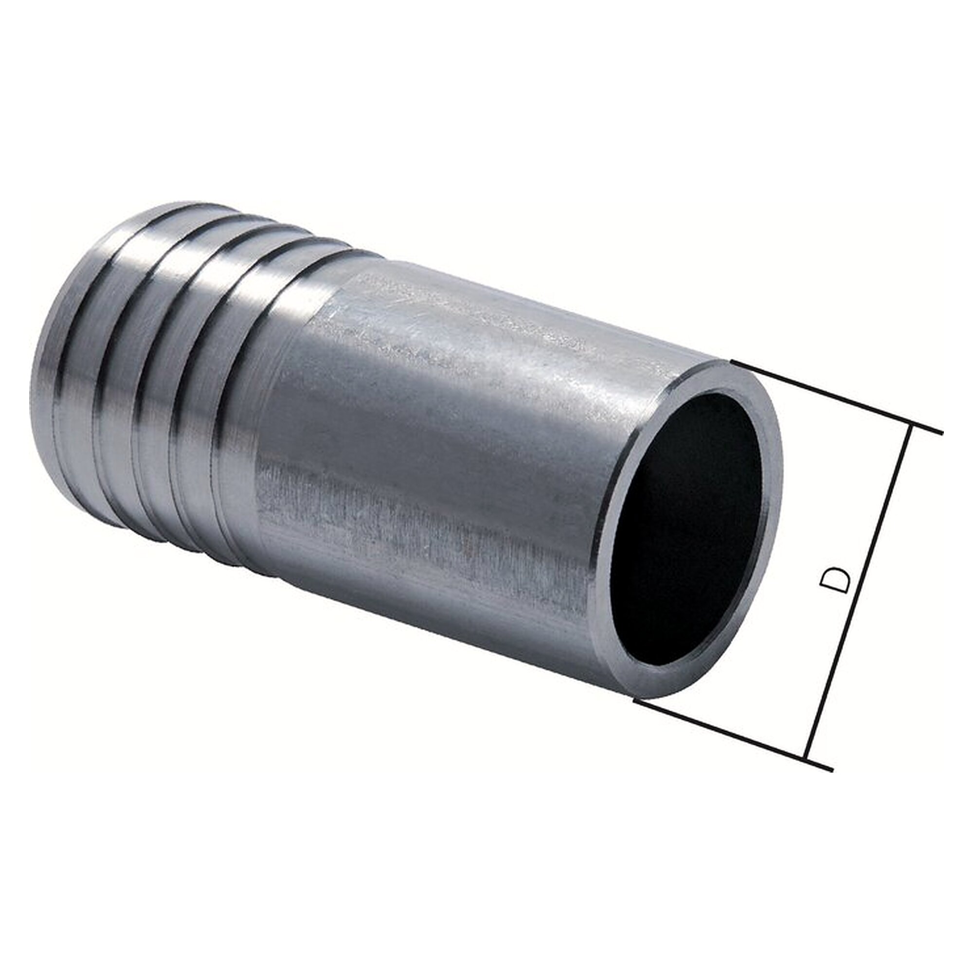 Schlauchtülle, Länge 70 mm, Schlauchanschluss 25 (1") mm, D 26,9 mm, Edelstahl 1.4571