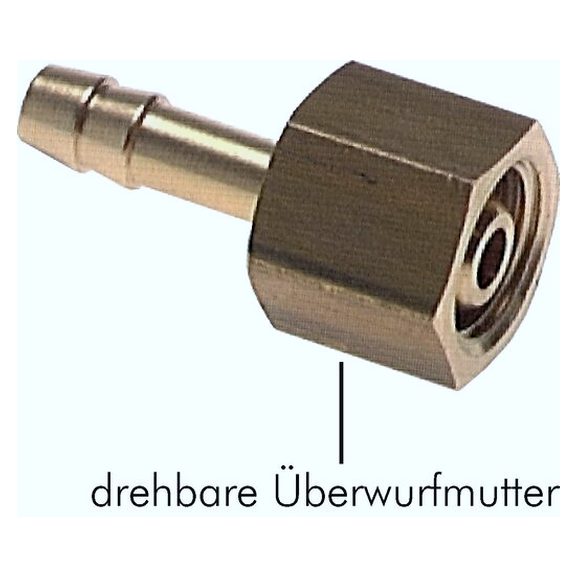 Schlauchtülle, mit Überwurfmutter, Gewinde G 1/2", Schlauchanschluss 6 (1/4") mm, PN 16 bar, Messing
