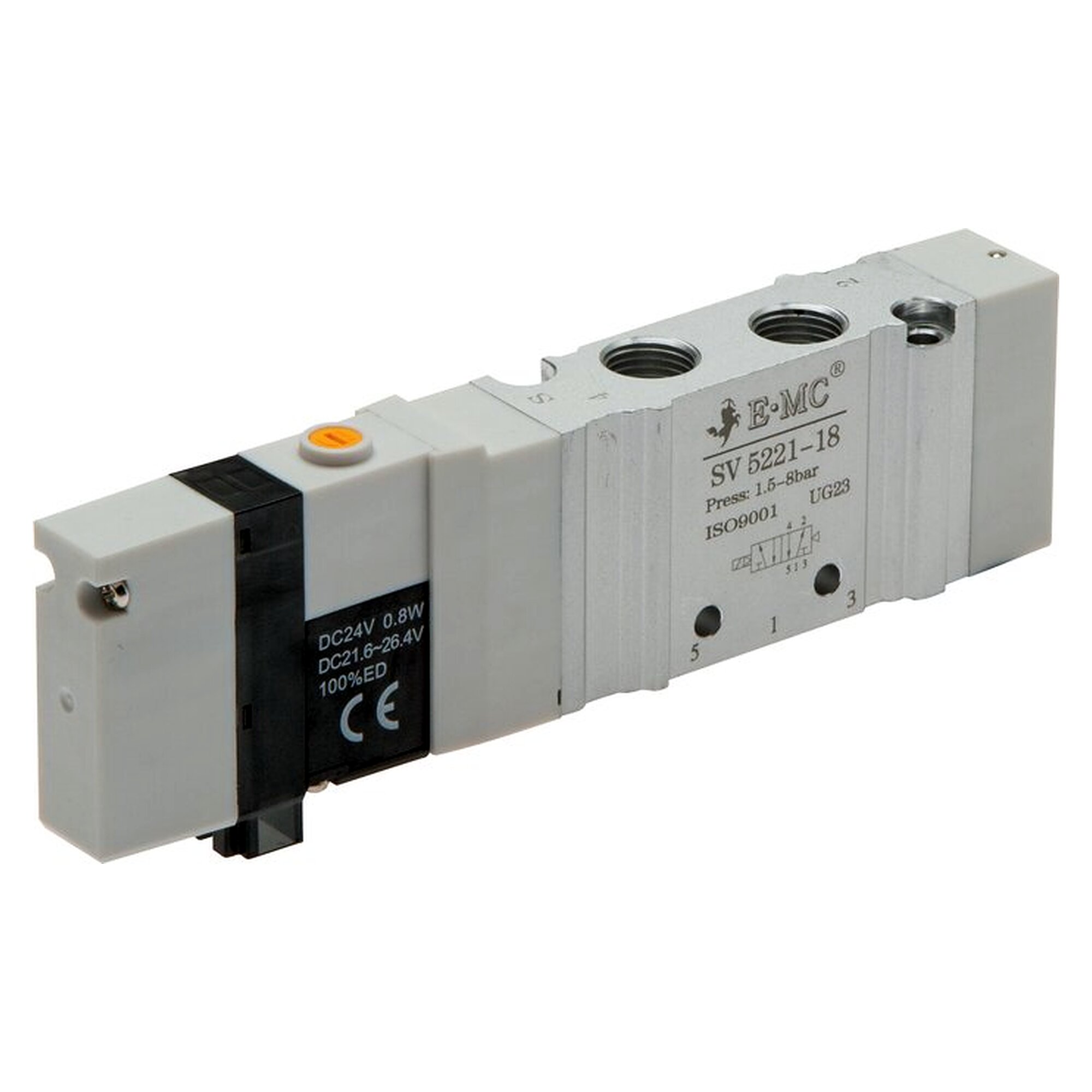 5/2-Wege Magnetventil, 5/2-Wege mit Luftfederrückstellung (monostabil), Halbmuffenventil, G 1/8"