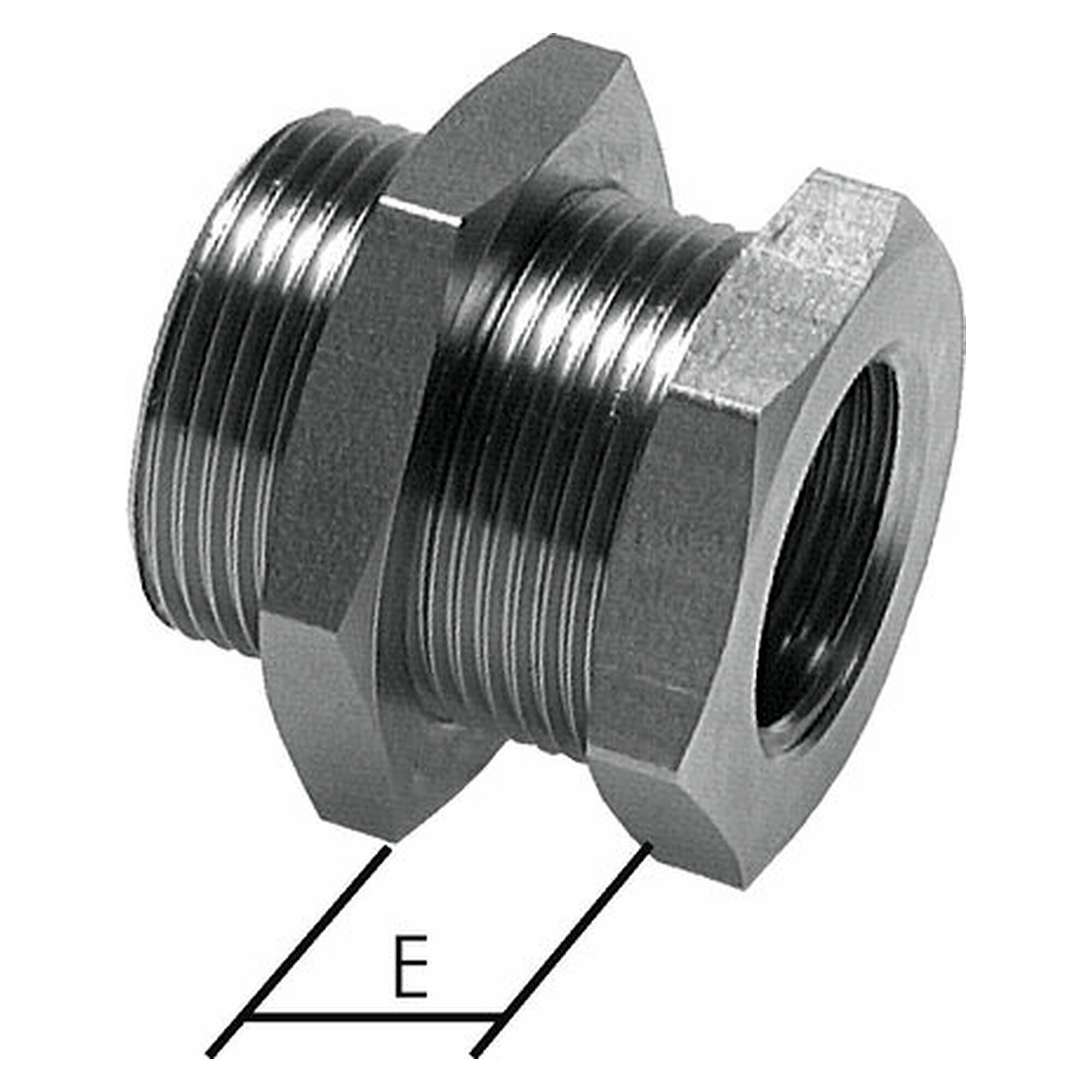 Bulkhead fitting, male thread G 1/2" to female thread G 3/8", Emax 16 mm, PN 40 bar