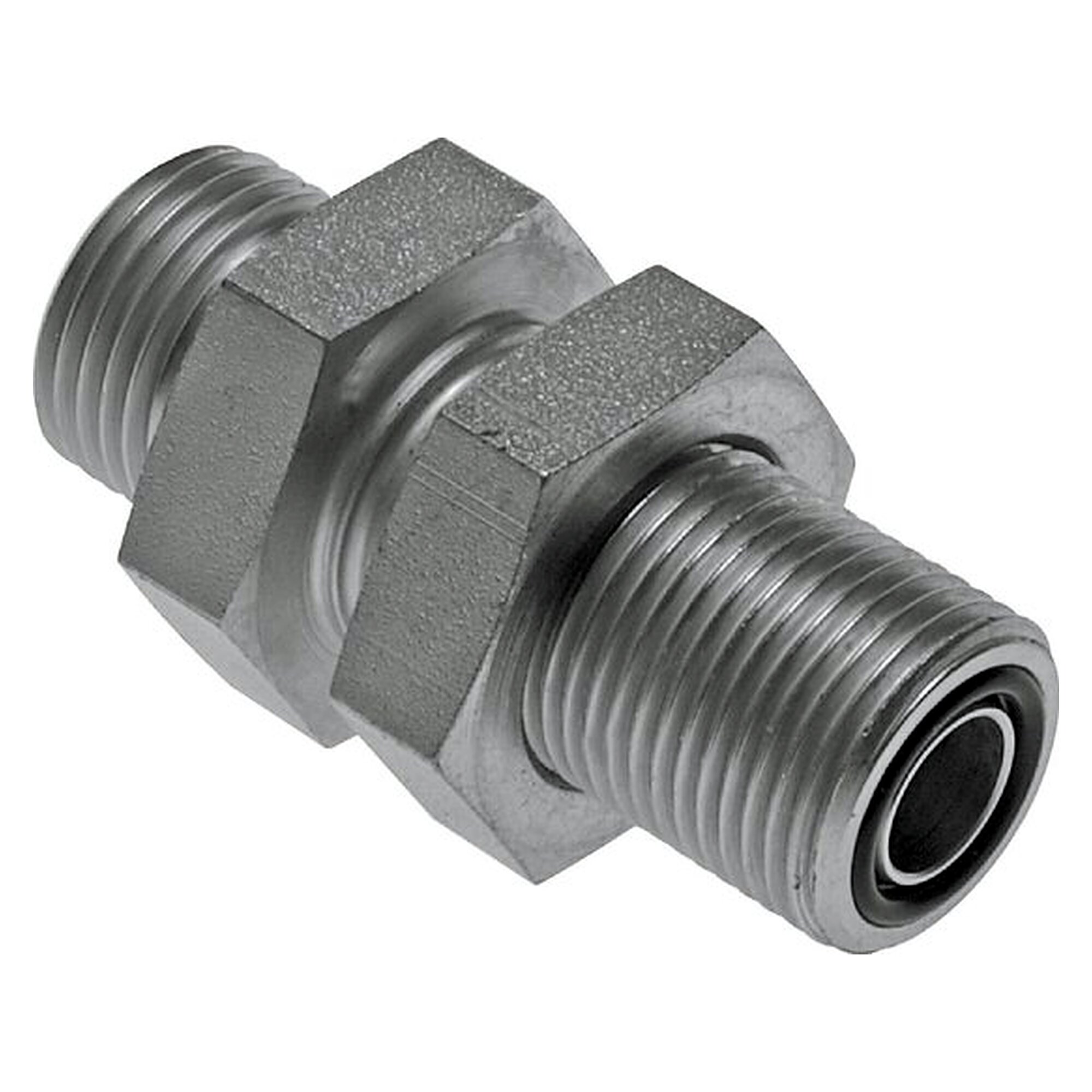 ORFS bulkhead fitting, ORFS male UNS 1"-14, Emax 14 mm, PN 400 bar, zinc plated steel