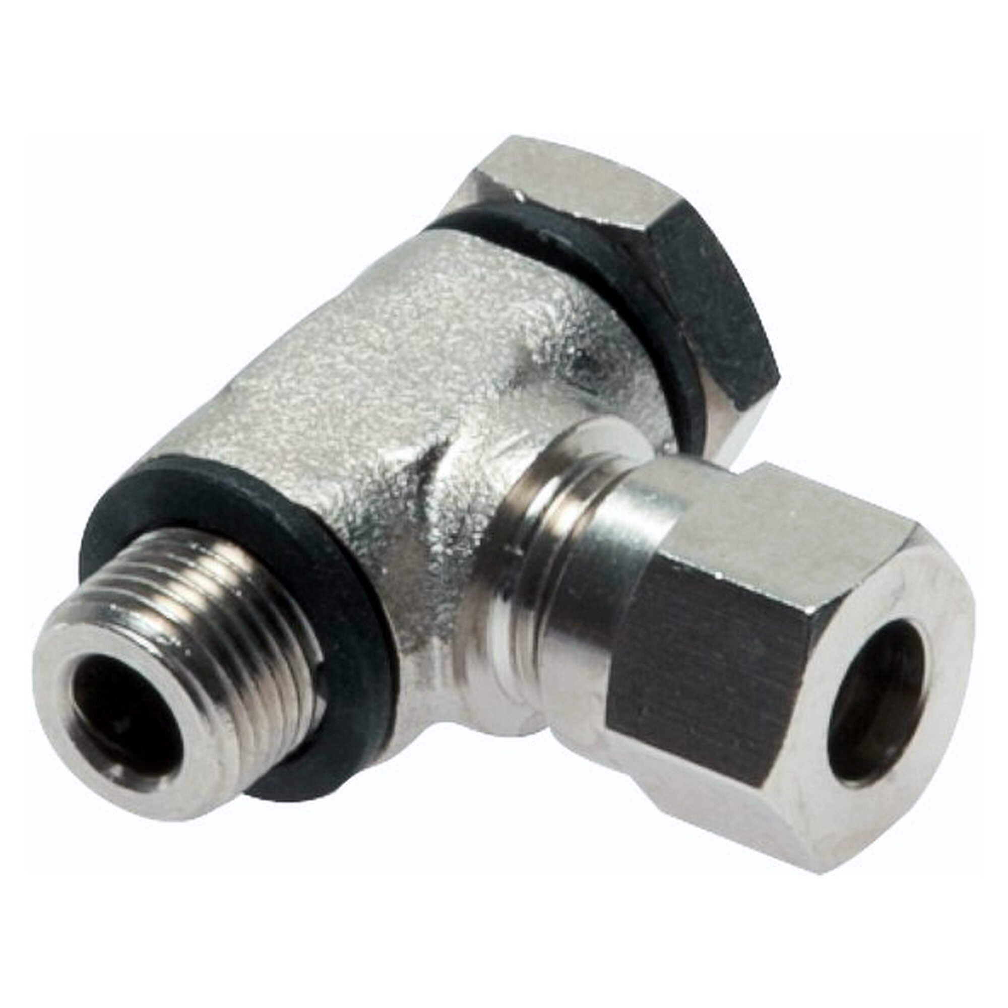 Swivel tube fitting, elbow design, thread G 1/4", tube 10 L (M16x1.5), nickel plated brass